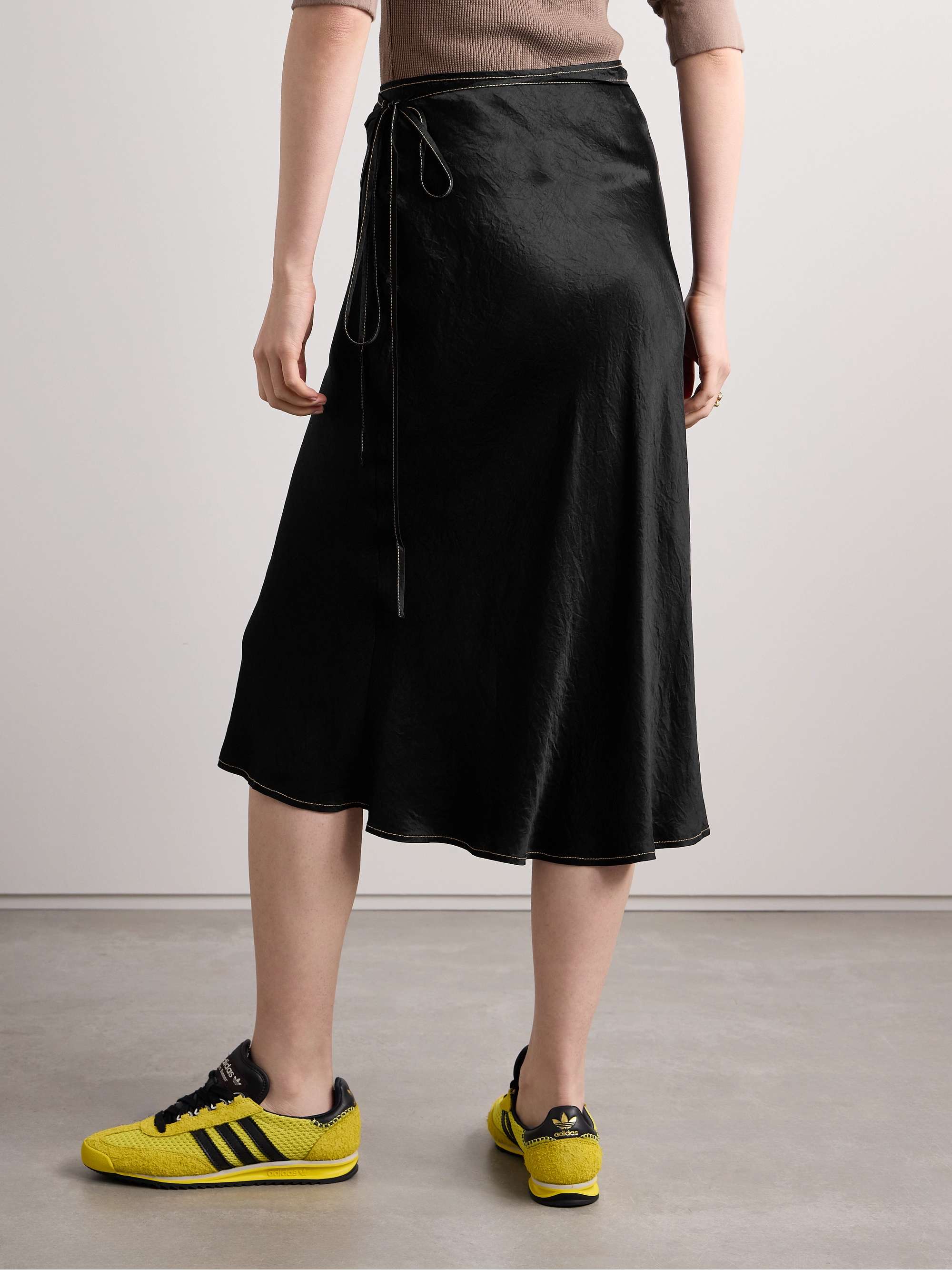 Wrap-effect crinkled-satin midi skirt view