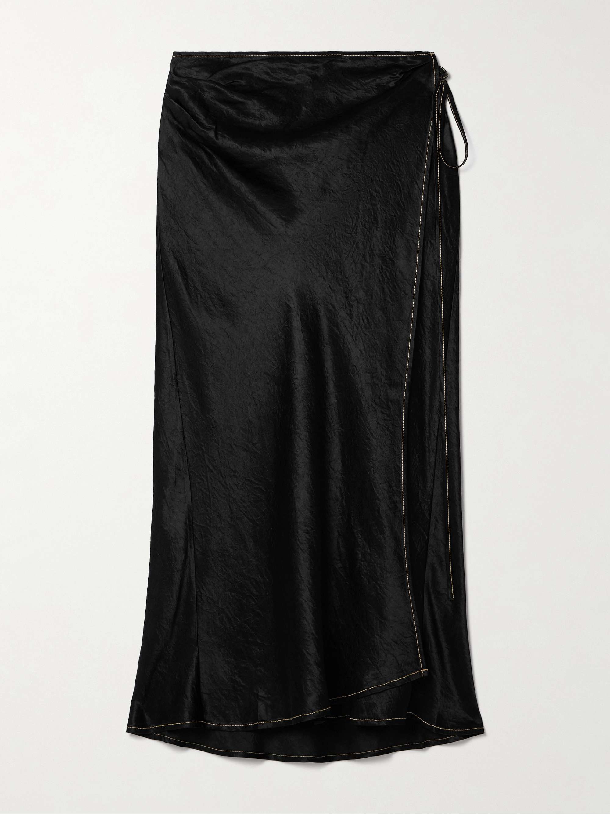 Wrap-effect crinkled-satin midi skirt view