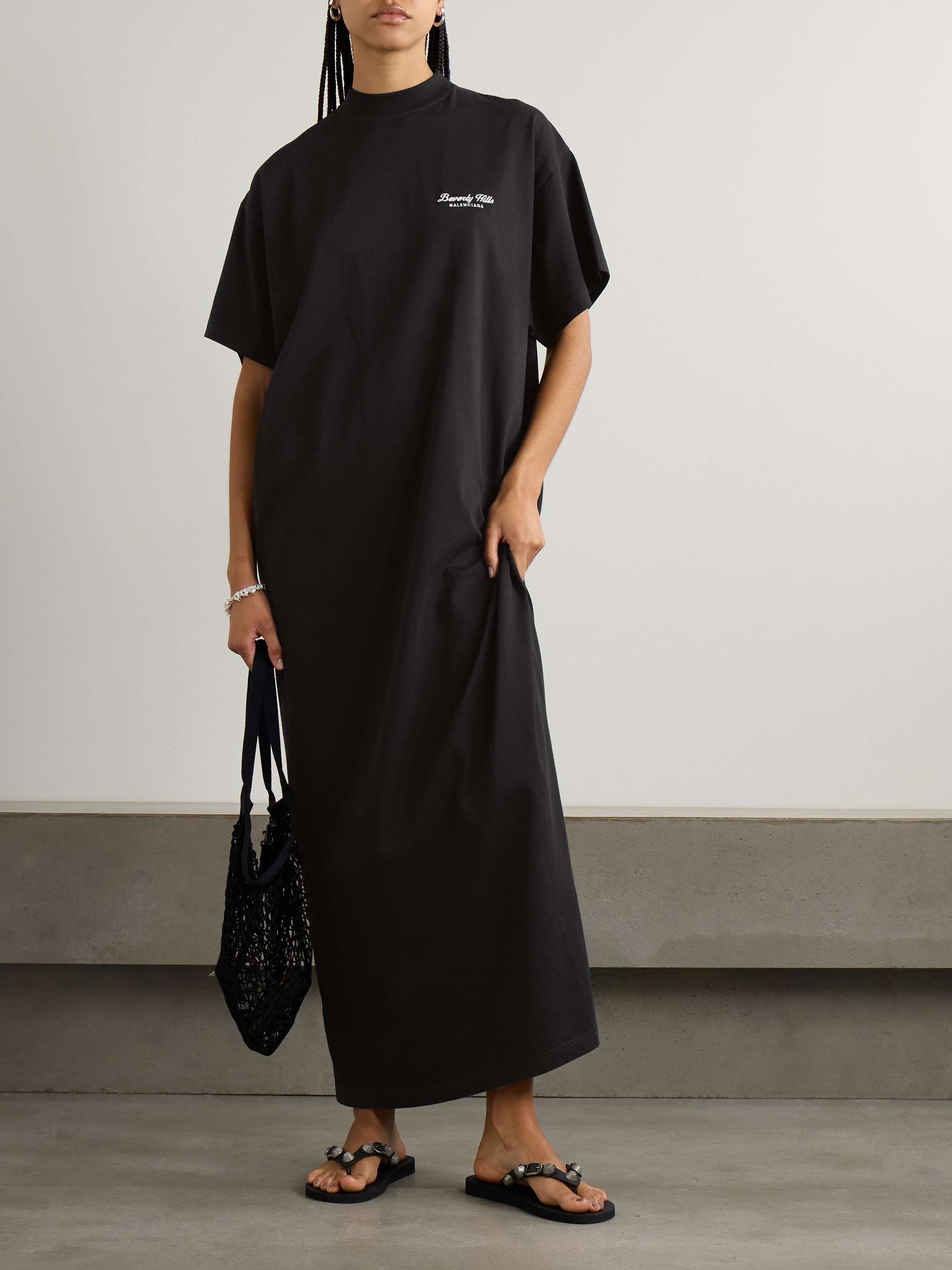 Oversized logo-embroidered cotton-jersey maxi dress view