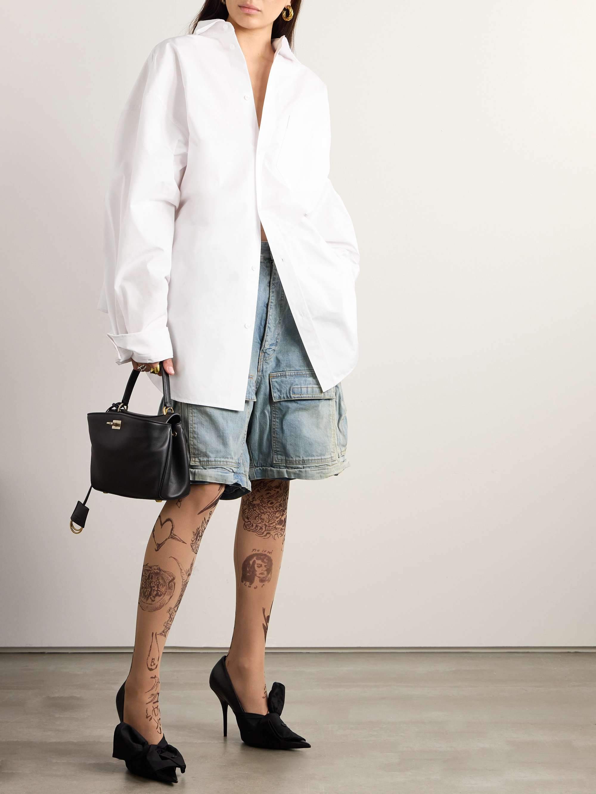 Oversized embroidered cotton-poplin shirt view