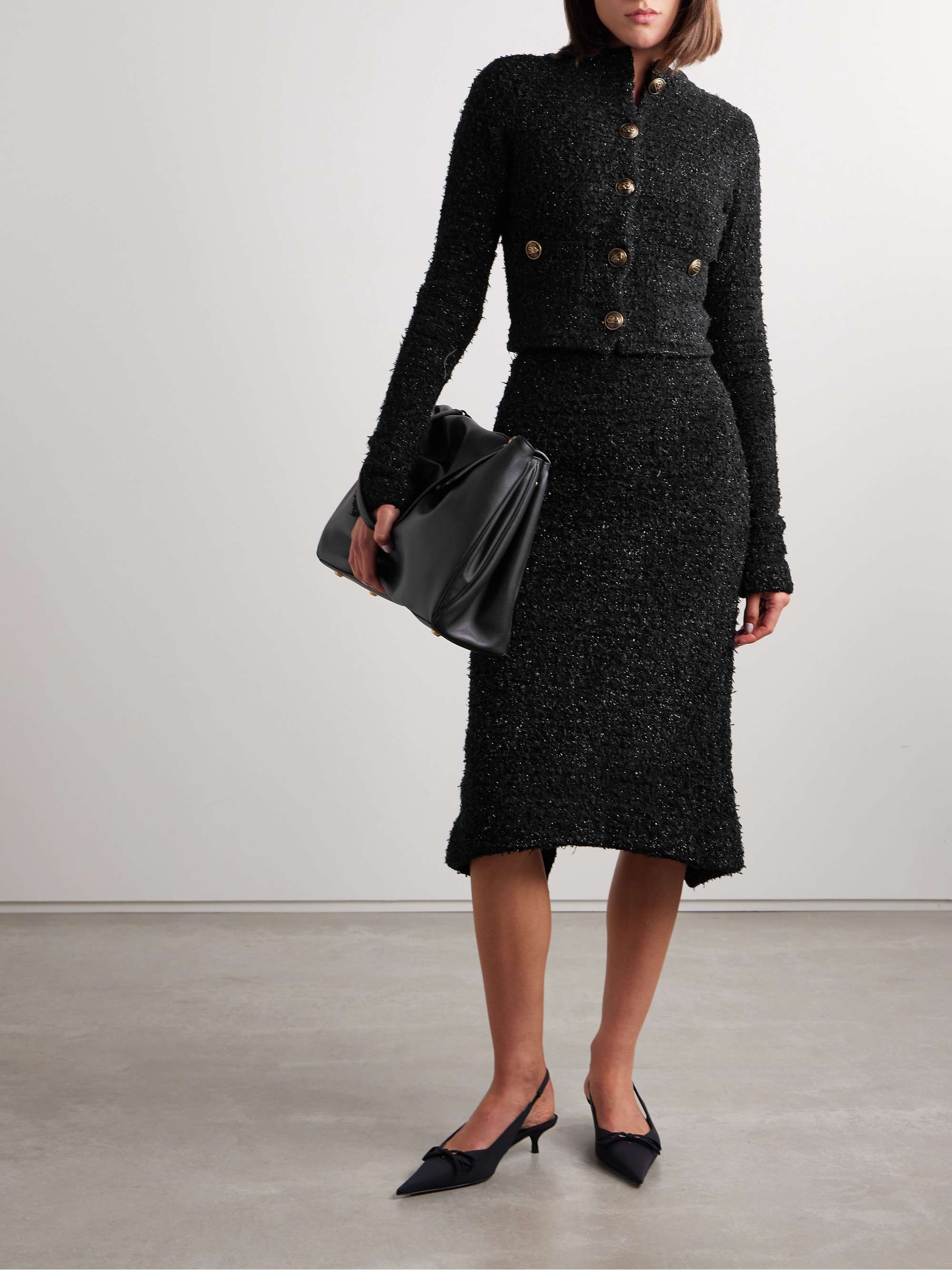 Metallic cotton-blend tweed midi skirt view