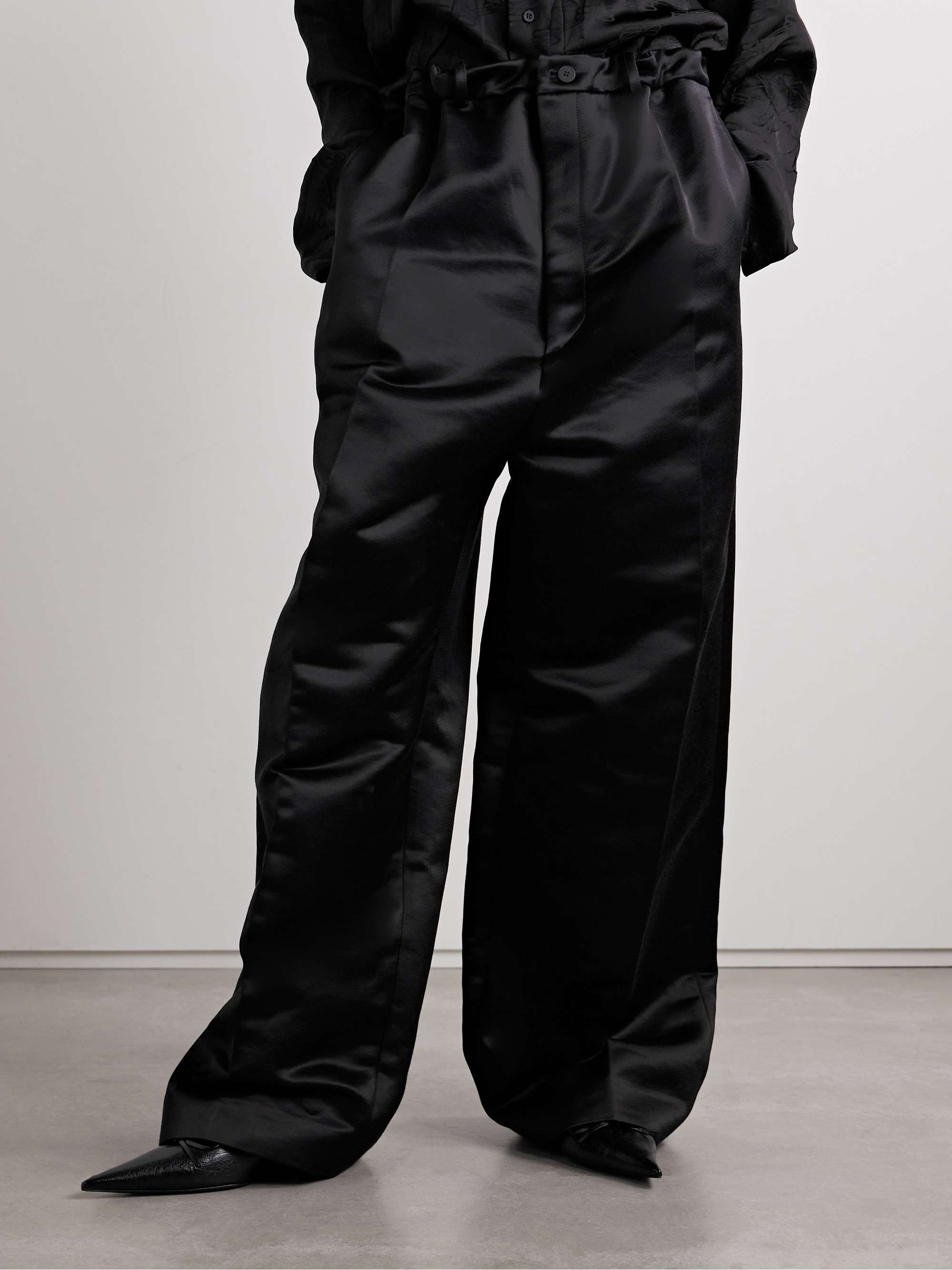 Cotton-blend sateen wide-leg pants view