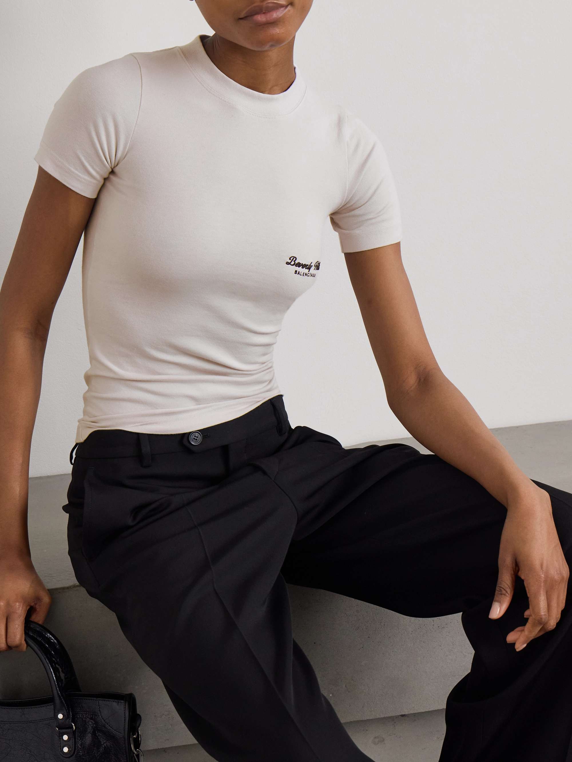Embroidered stretch-cotton T-shirt view