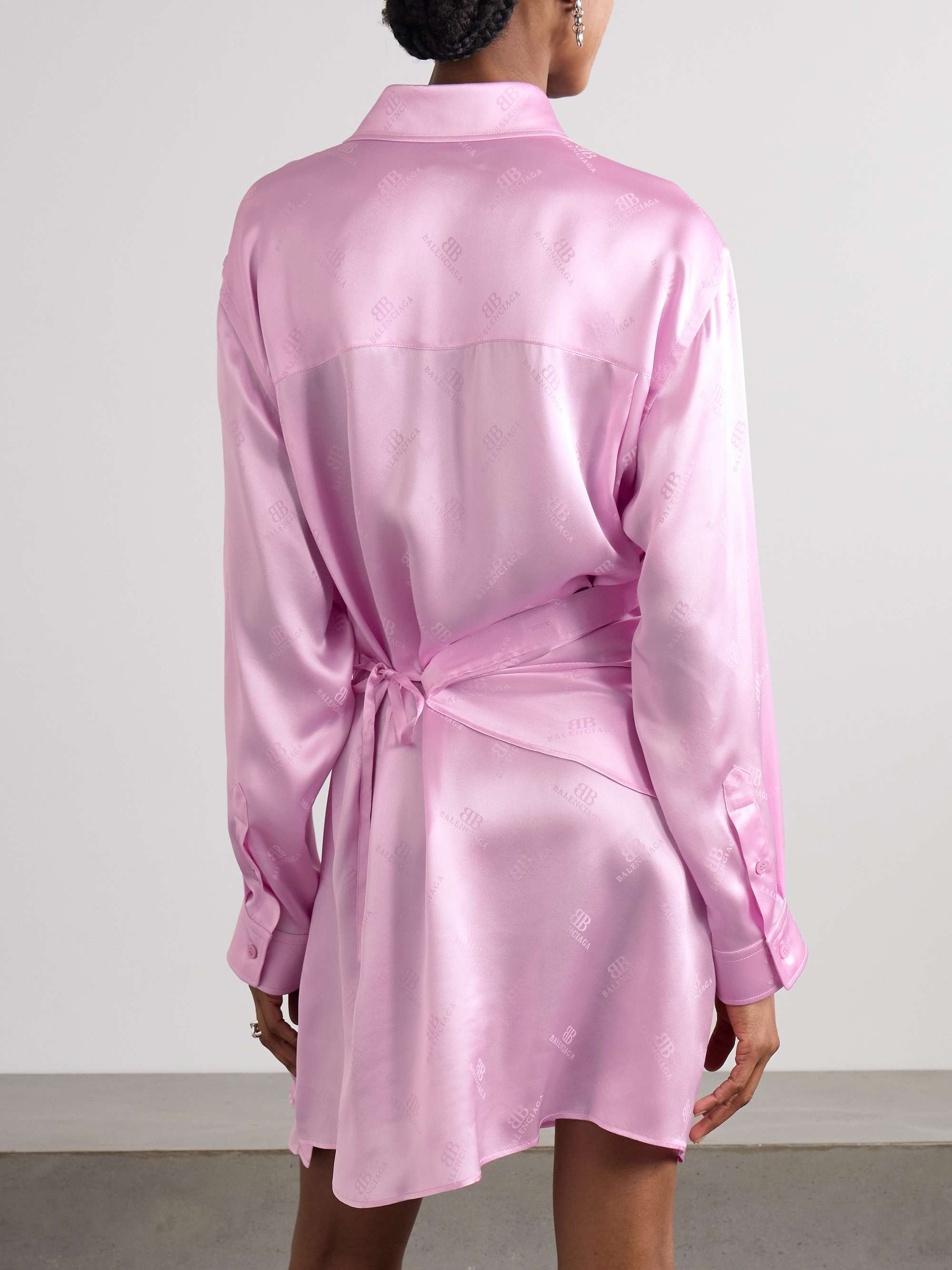 Draped logo-jacquard silk mini wrap dress view