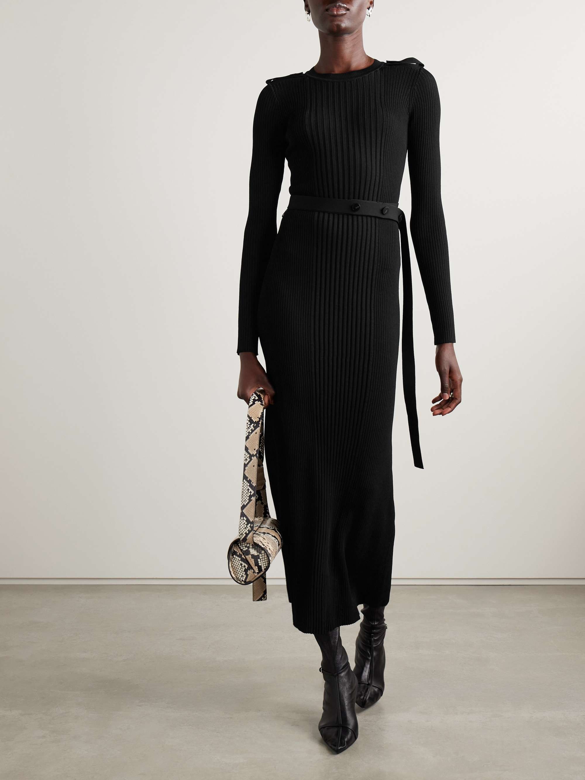 Lauryn belted ribbed-knit dress view