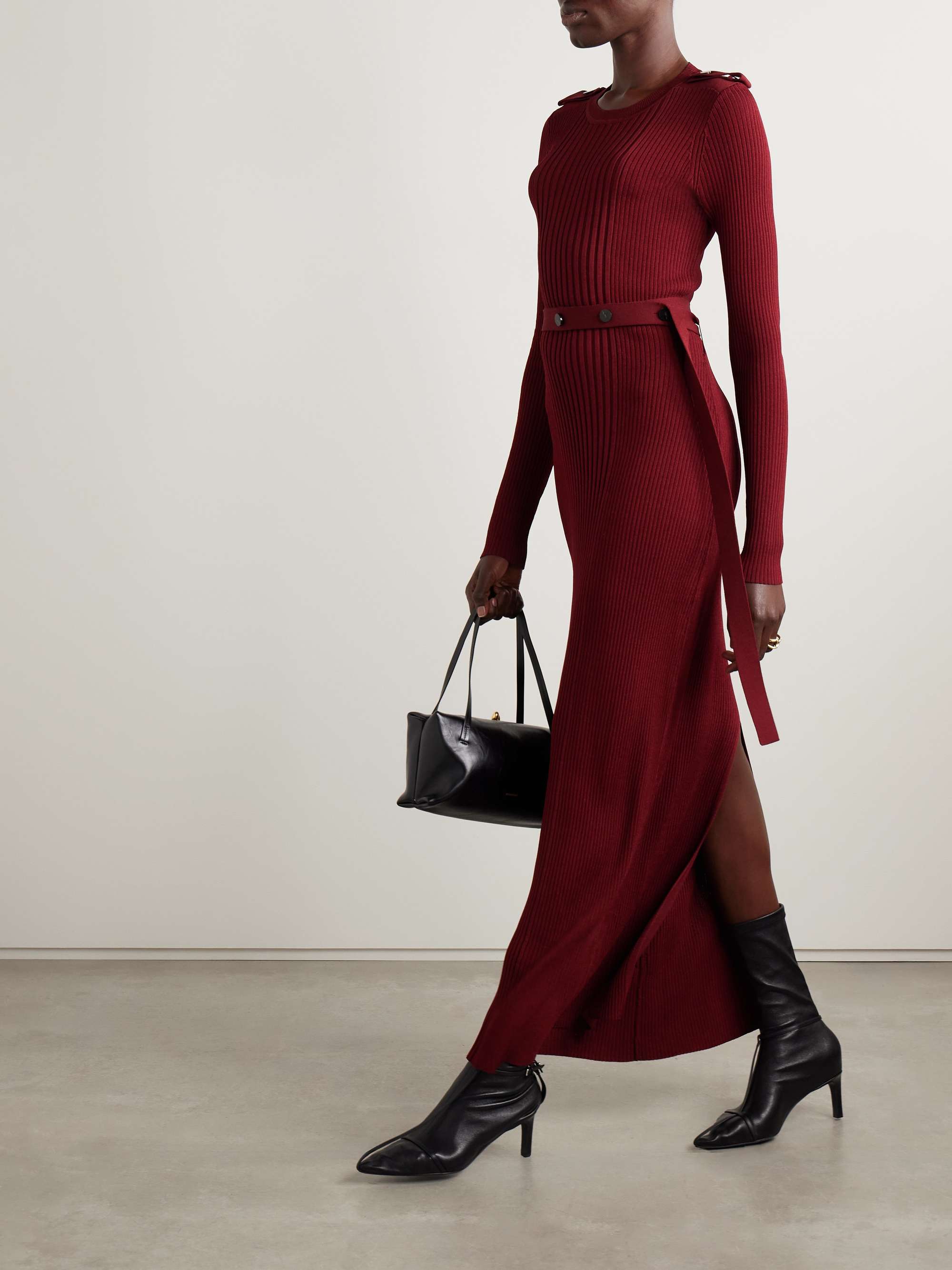 Lauryn belted ribbed-knit maxi dress view