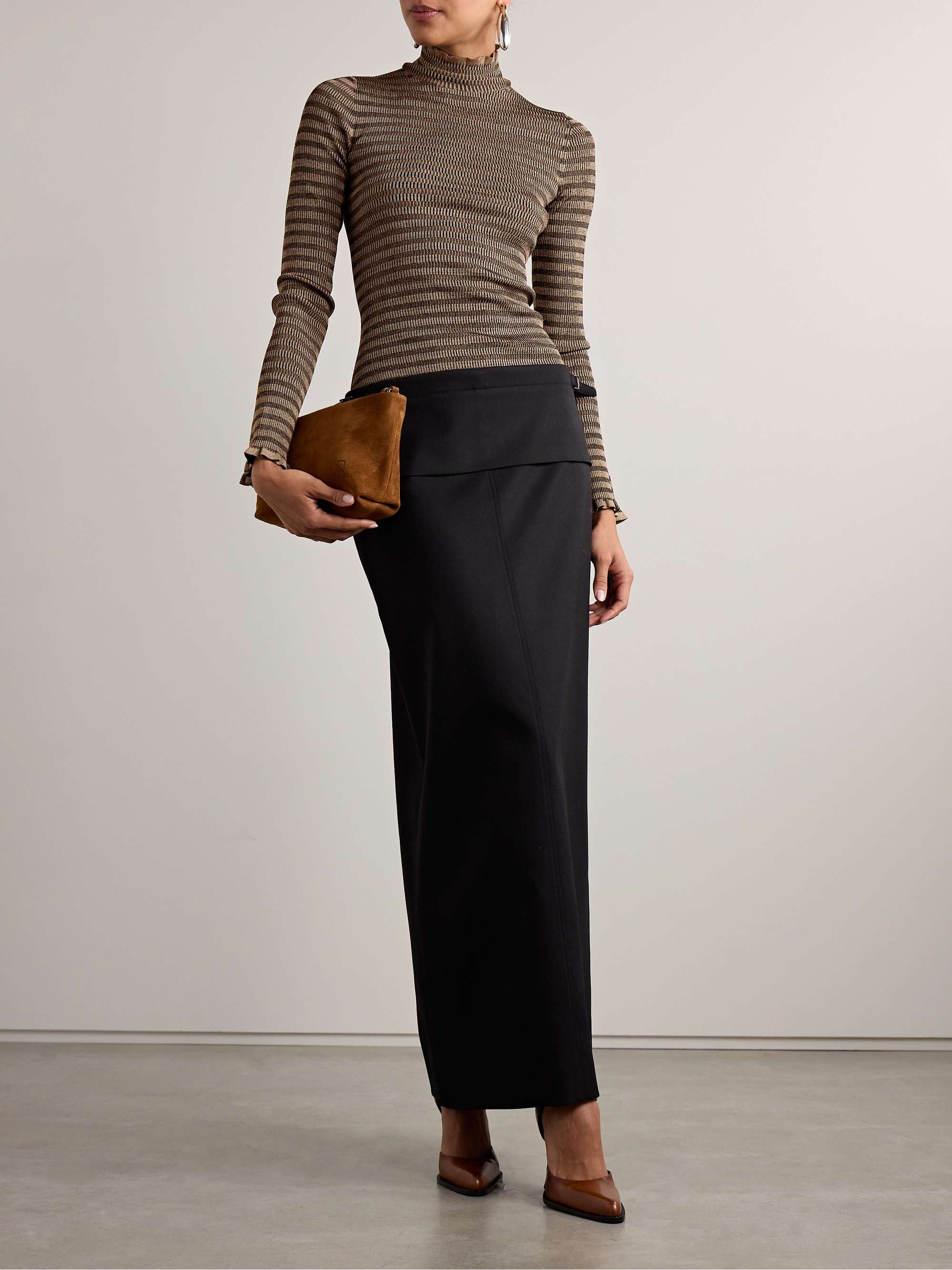 Phyllis ruffled striped ribbed-knit turtleneck sweater view