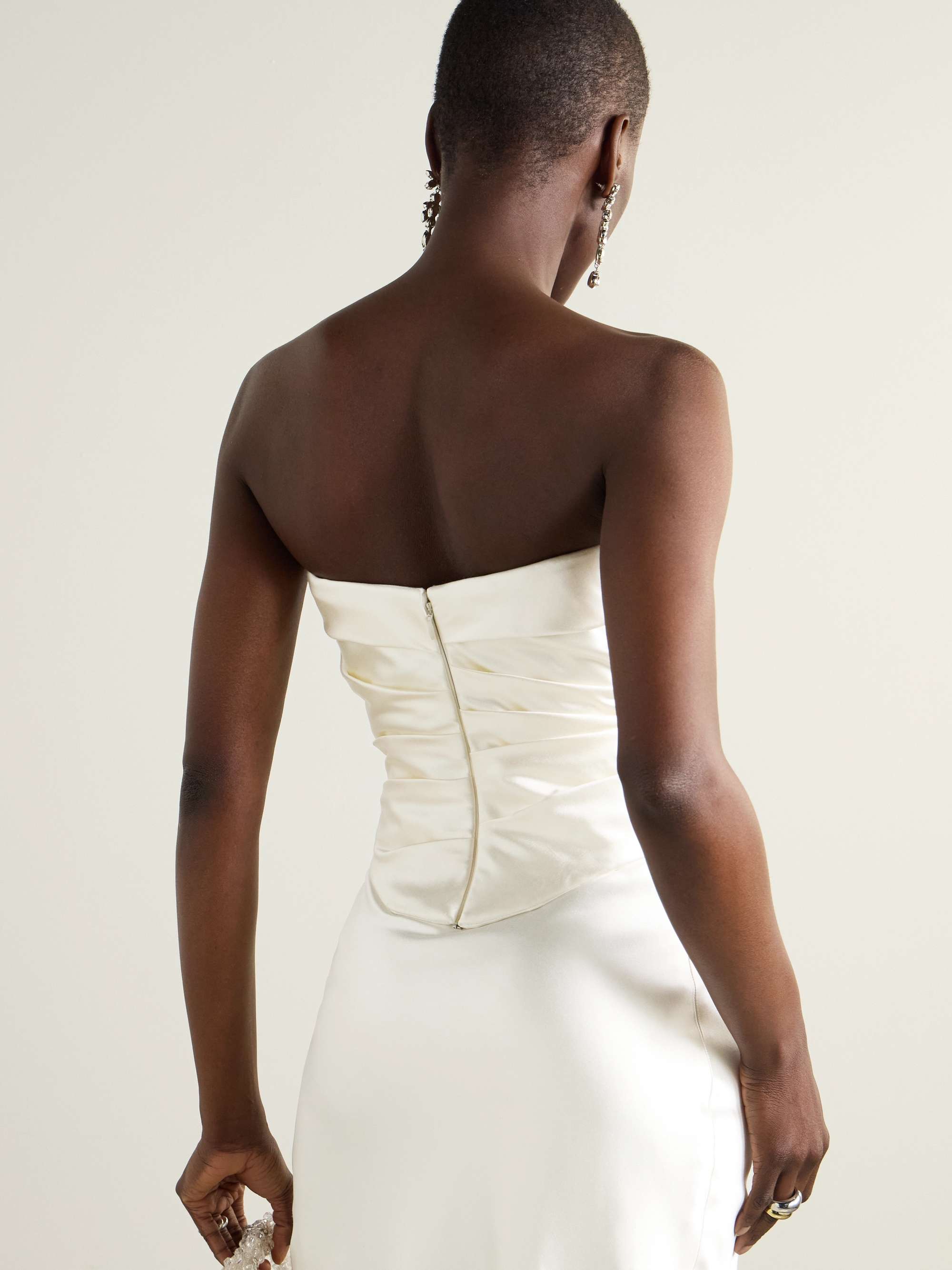 Demi strapless draped silk and wool-blend satin bustier top view