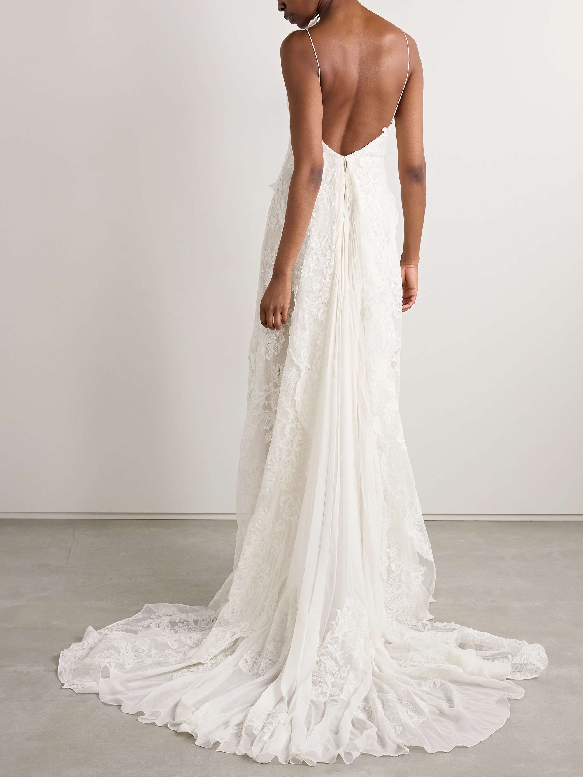 Edie appliquéd silk chiffon-trimmed cotton-blend corded lace gown view