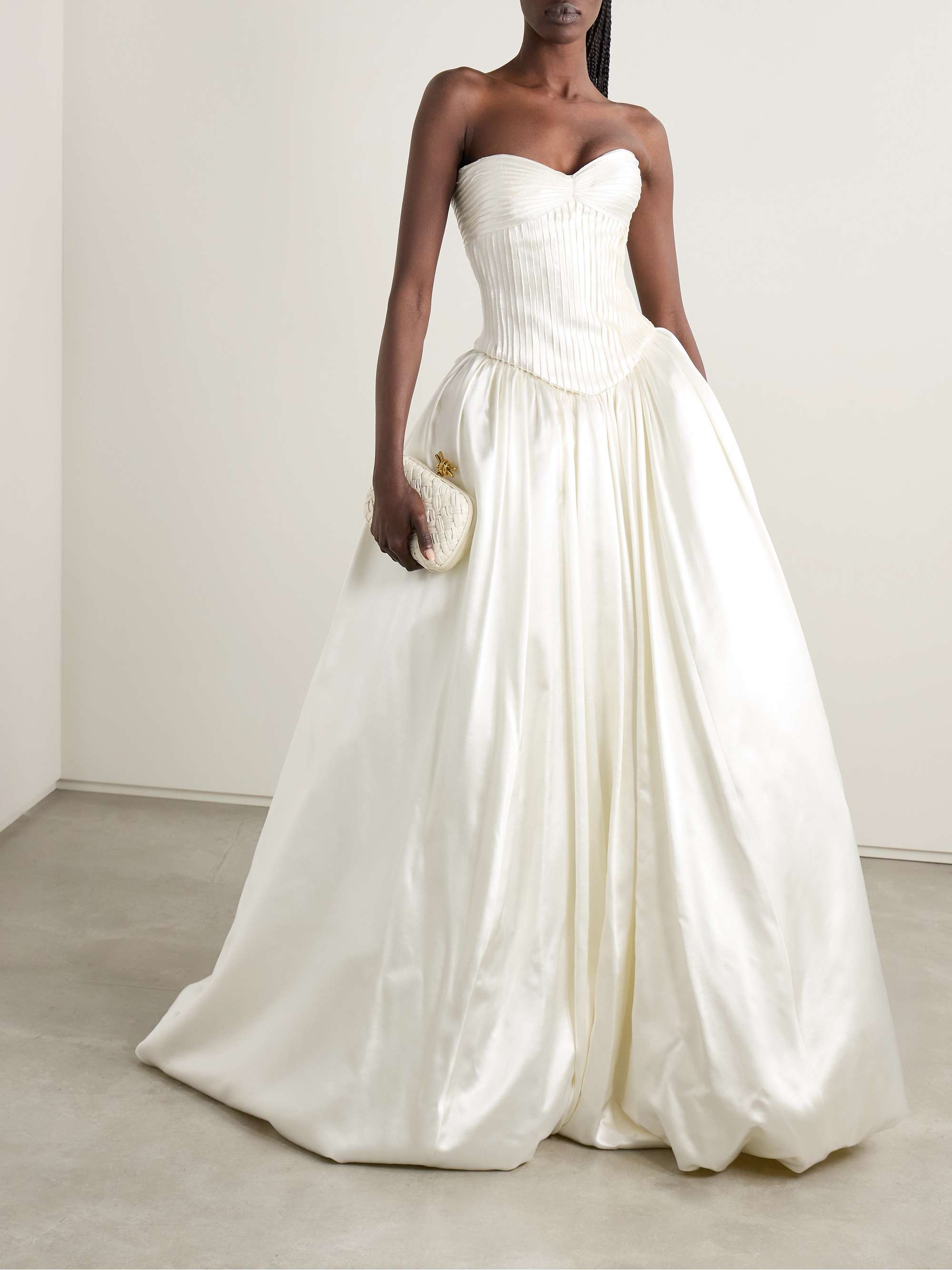 Micah pleated silk and wool-blend satin maxi skirt view