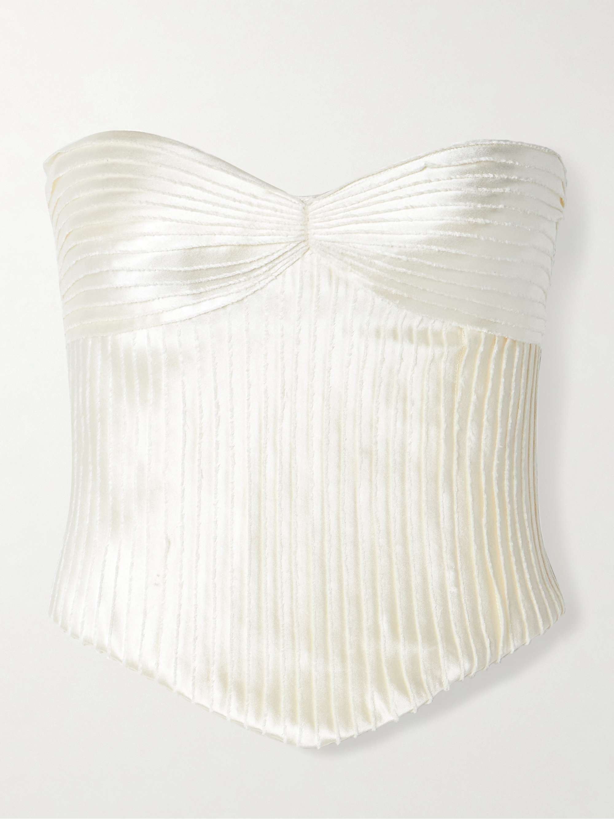 Ella strapless frayed pintucked silk and wool-blend satin bustier top view