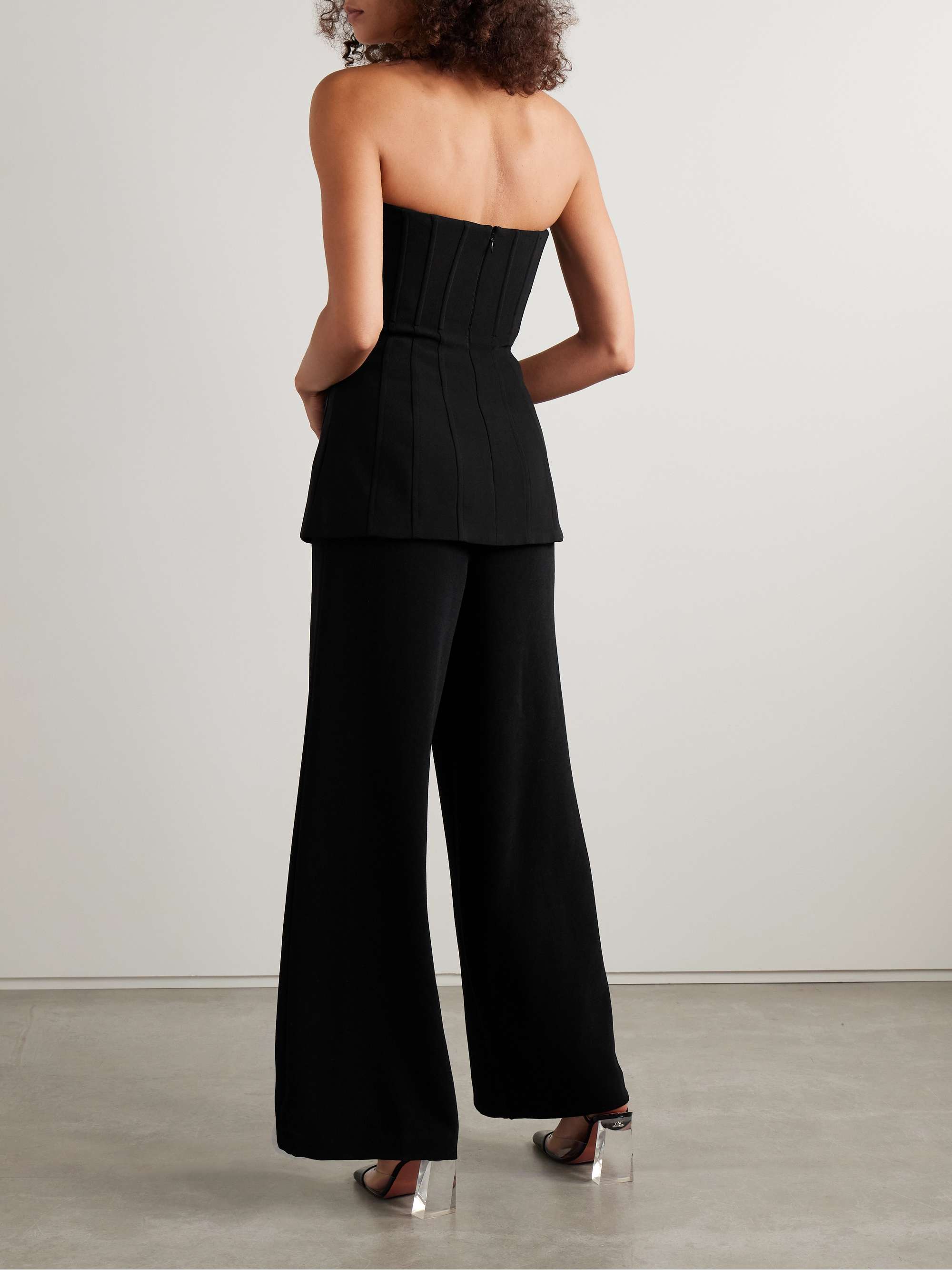 Convertible strapless crystal-embellished peplum crepe jumpsuit view