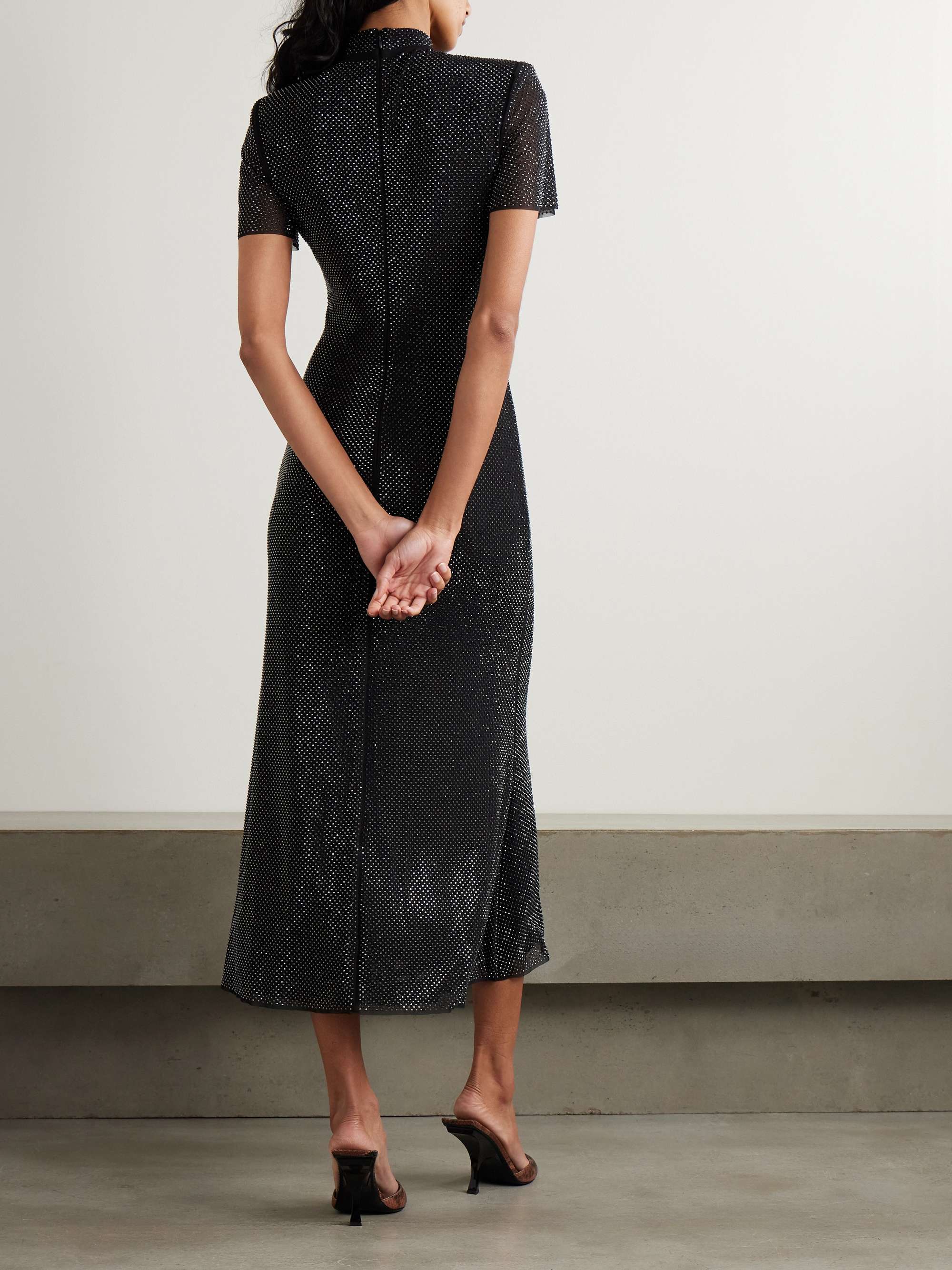 Crystal-embellished gathered tulle midi dress view