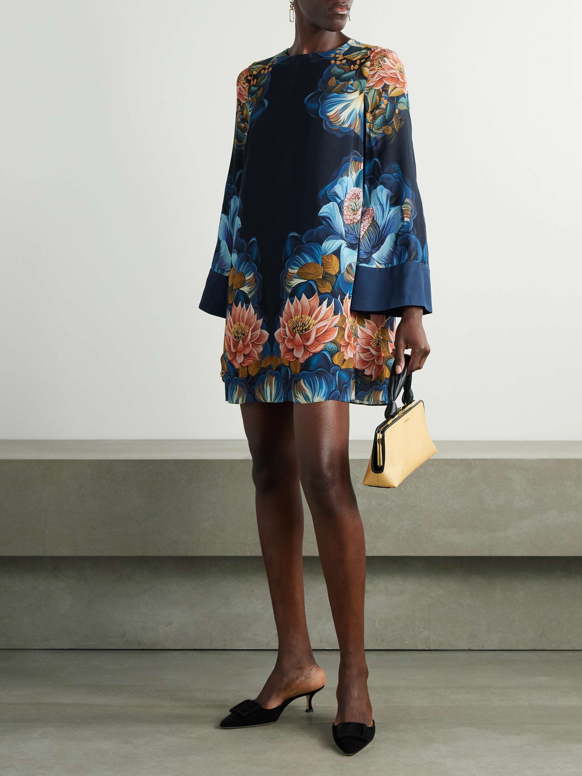 Cocoa floral-print crepe mini dress view