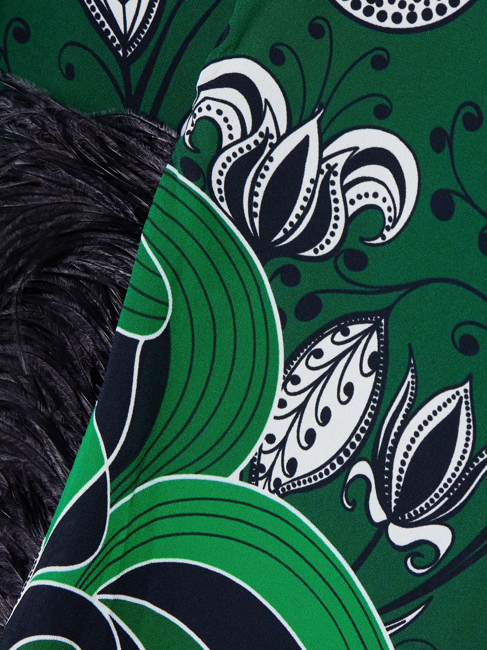 Seraphina crystal-embellished feather-trimmed printed crepe de chine midi dress view