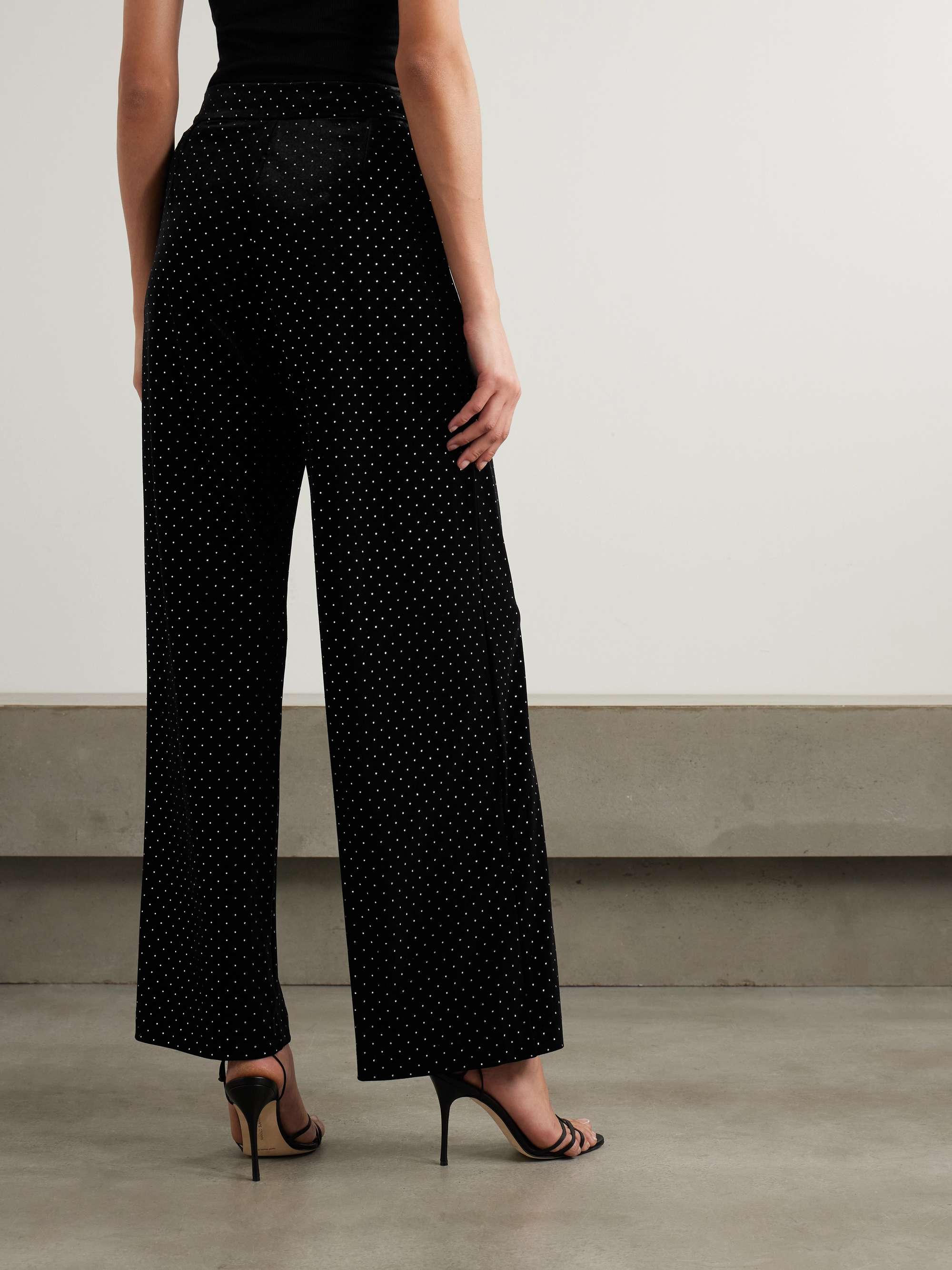 Henley crystal-embellished velvet wide-leg pants view