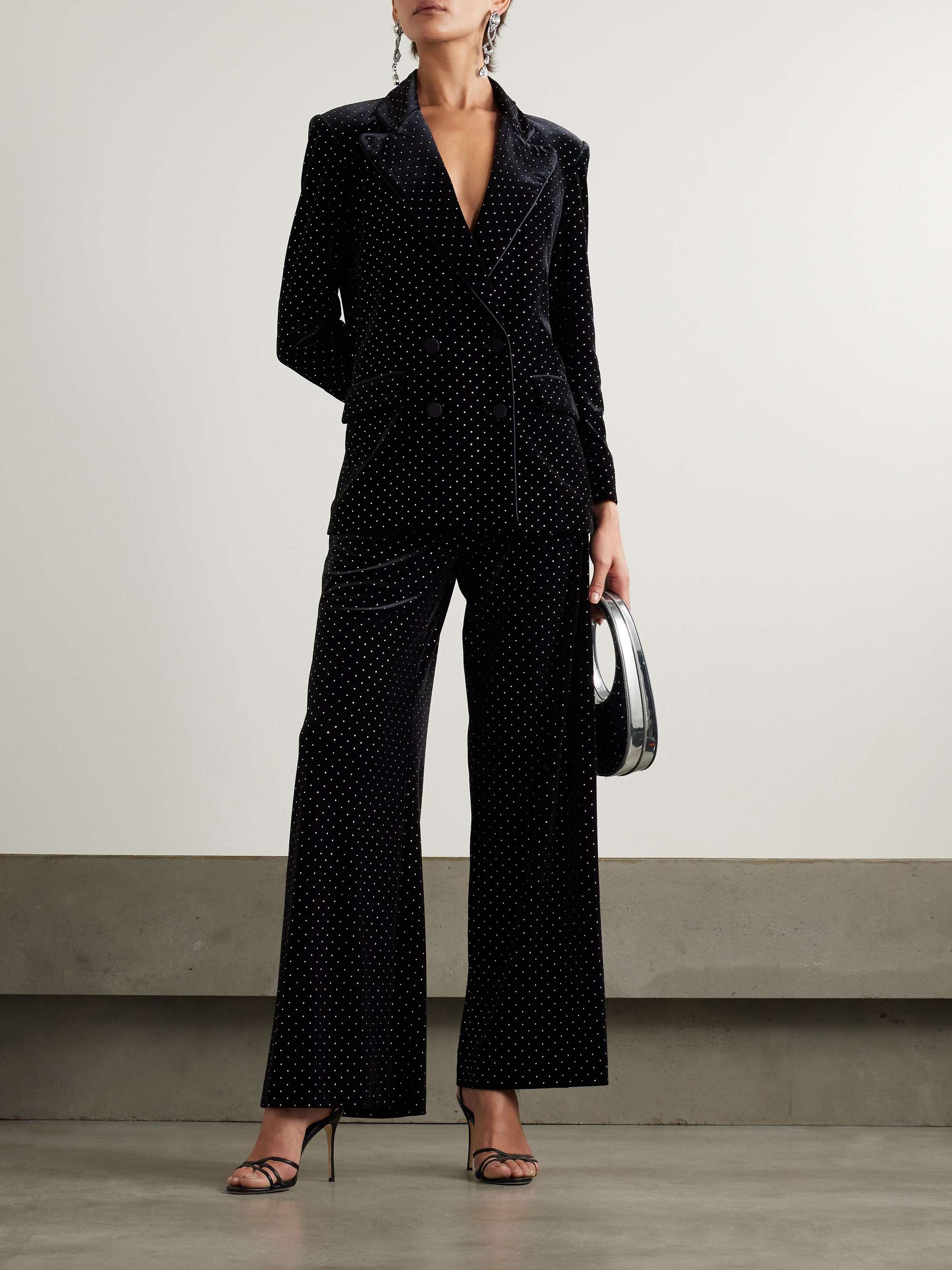 Henley crystal-embellished velvet wide-leg pants view