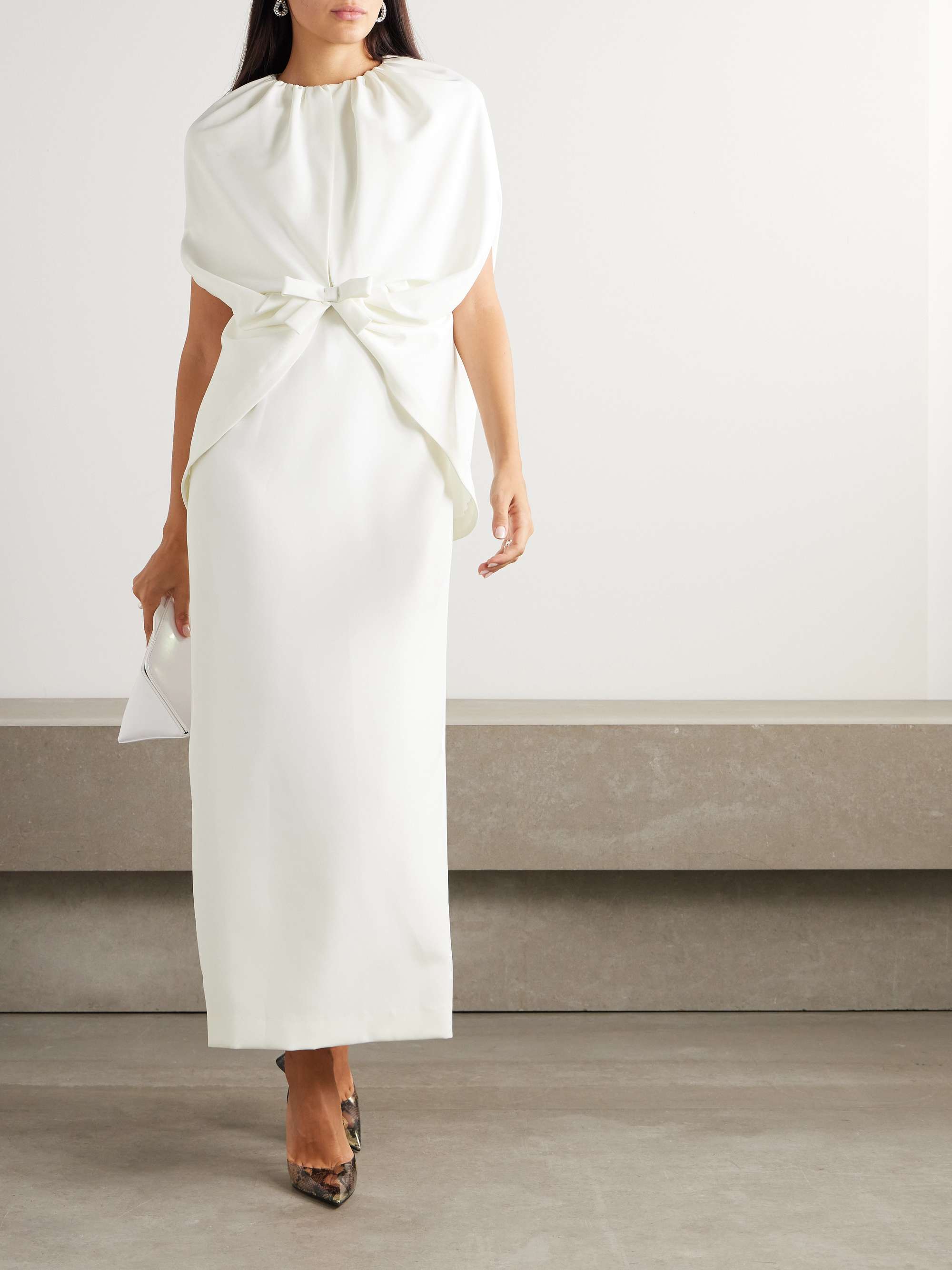 Gislene bow-embellished cape-effect crepe midi dress view
