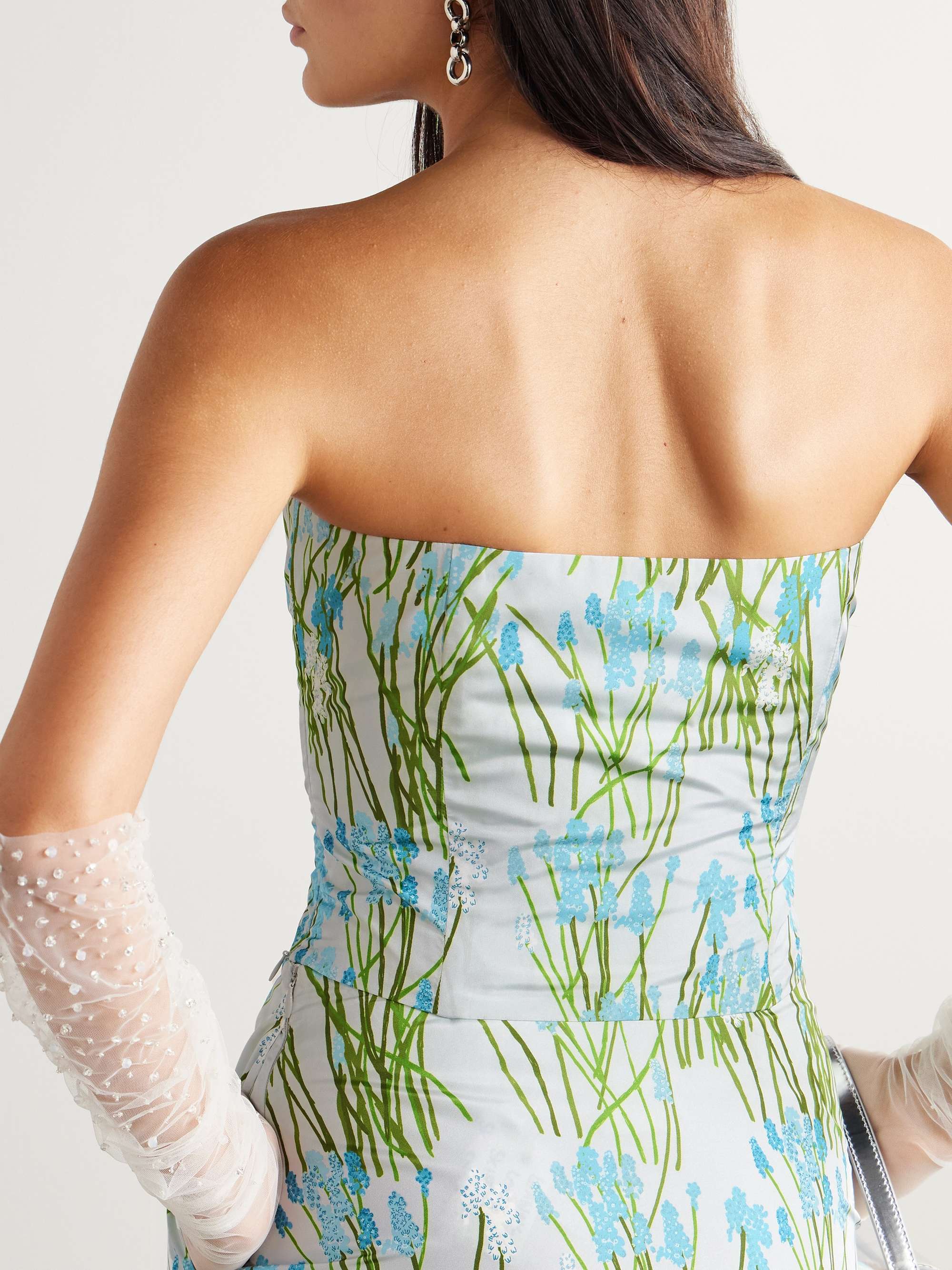 Lena cropped strapless floral-print woven top view