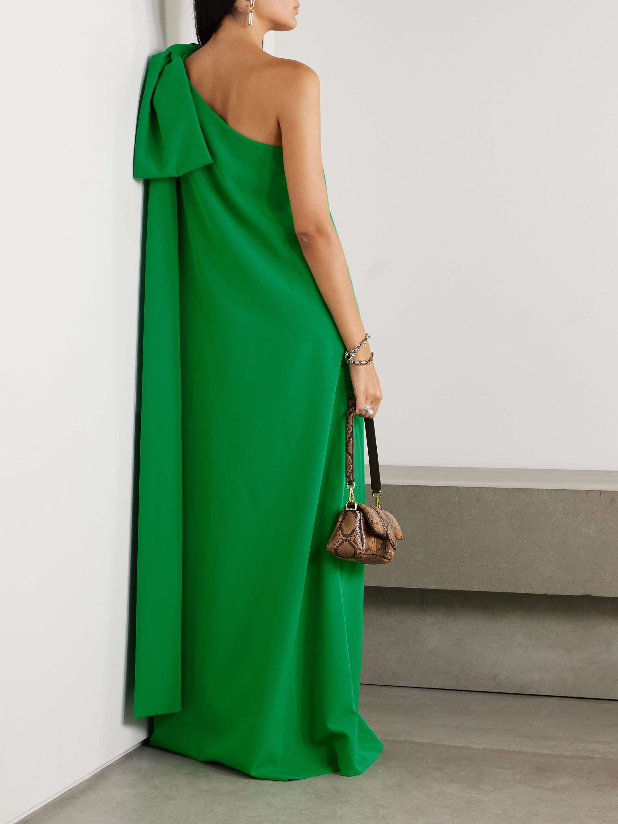 Samuel one-shoulder bow-embellished crepe gown view