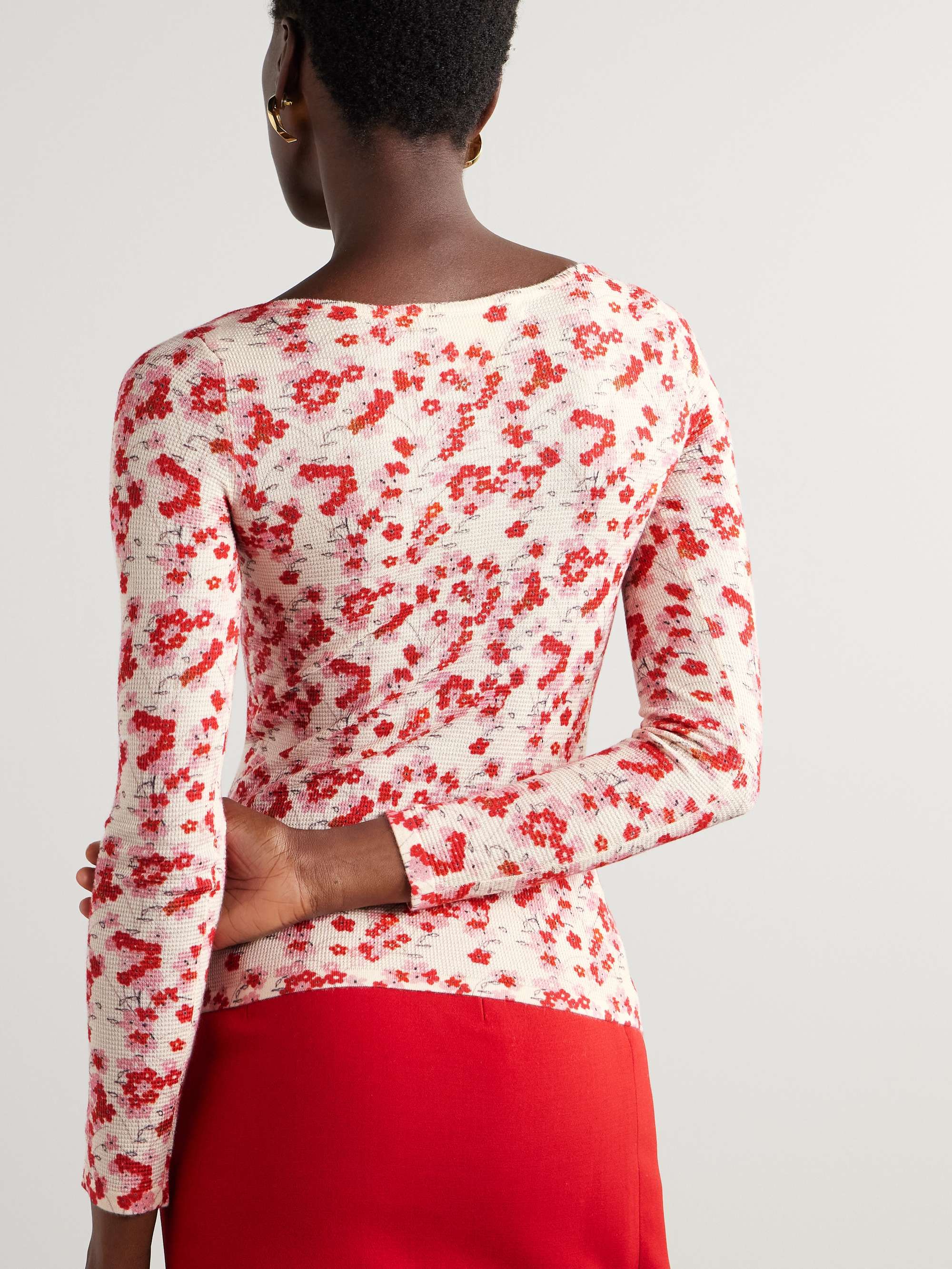 Luke waffle-knit floral-print silk-blend top view