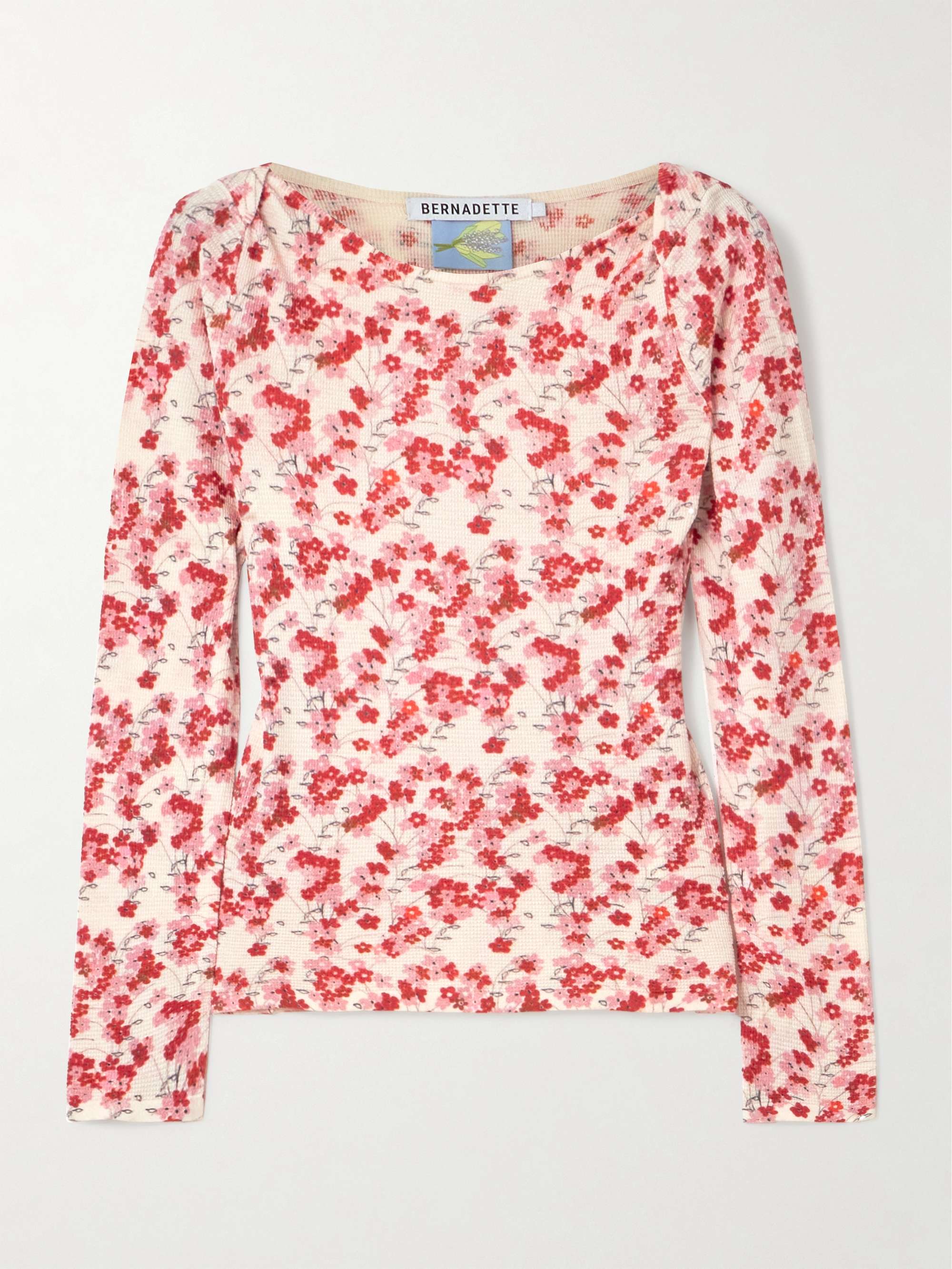 Luke waffle-knit floral-print silk-blend top view