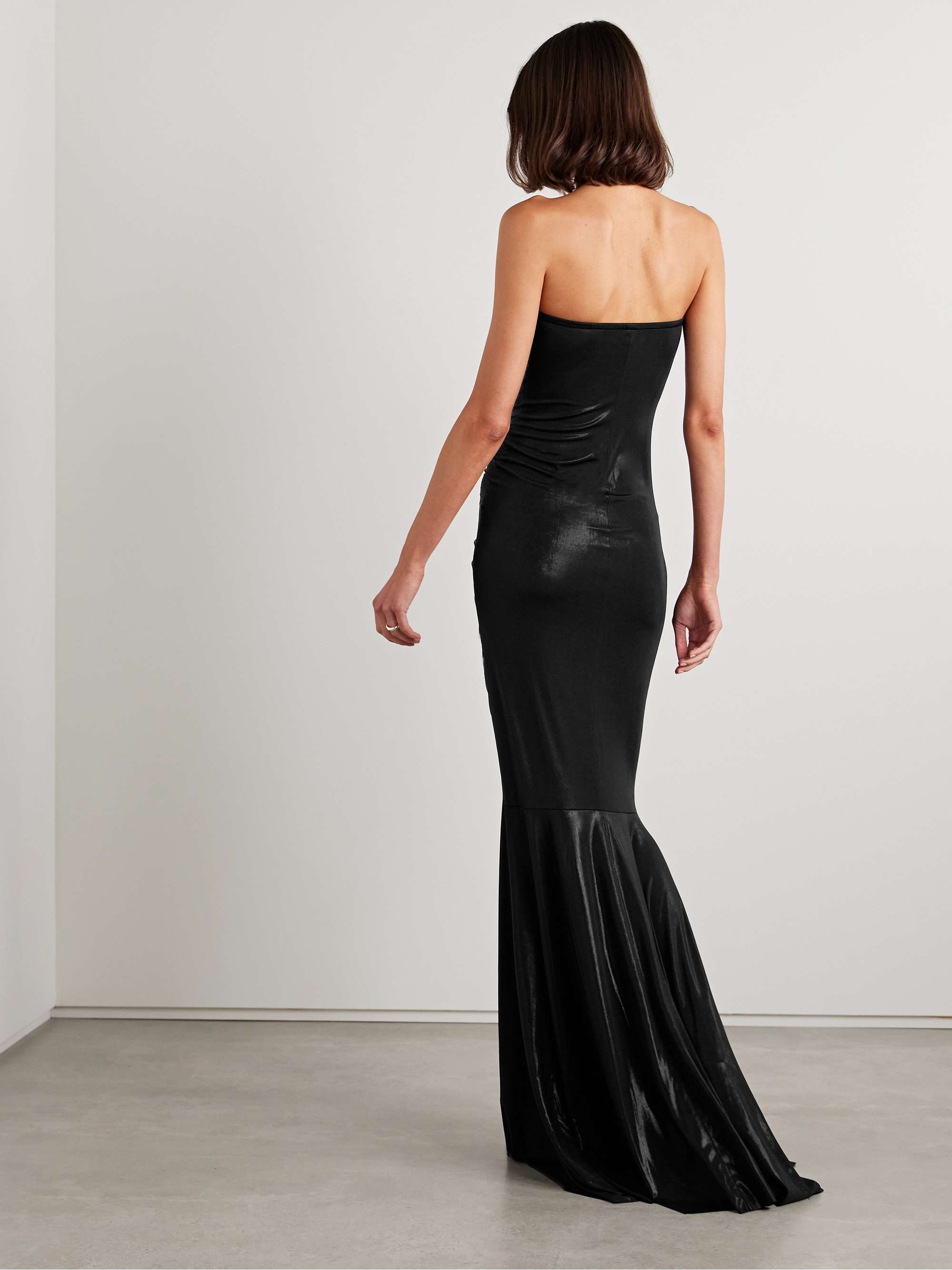 Strapless metallic ruched stretch-jersey gown view