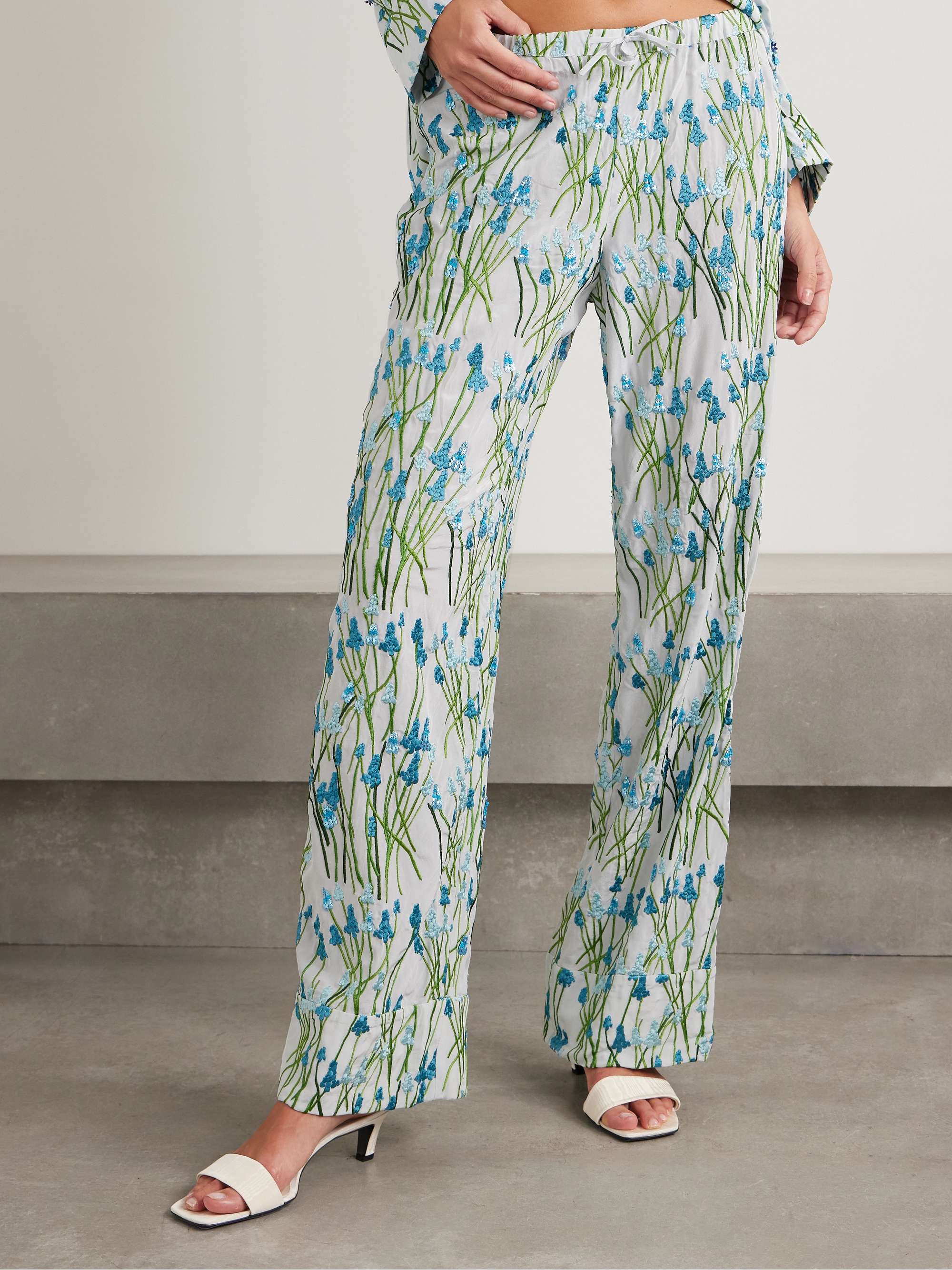 Louis sequin-embellished embroidered silk pajama pants view