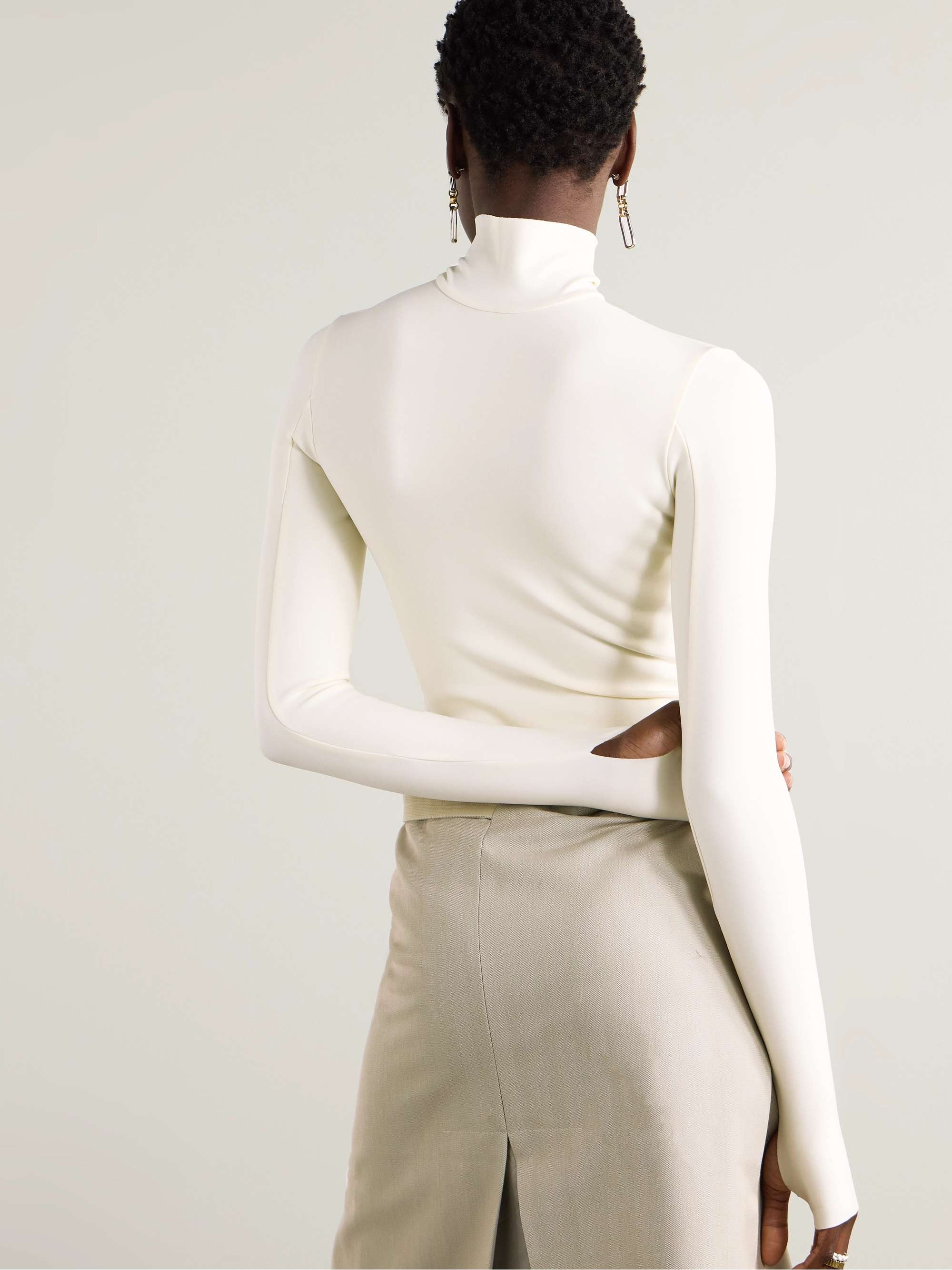 Stretch-jersey turtleneck thong bodysuit view