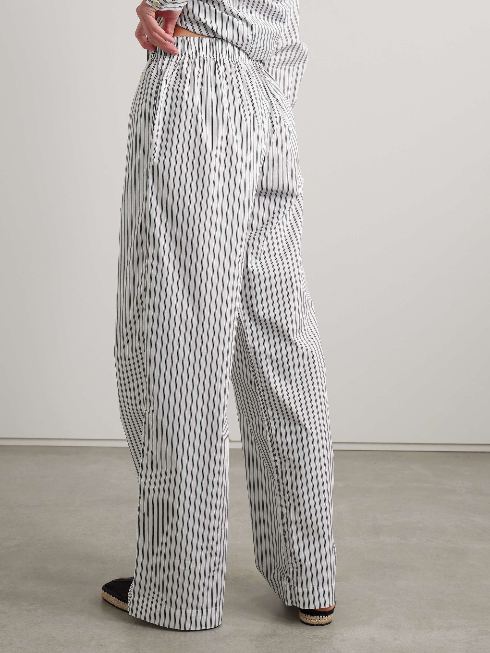 Striped cotton-poplin wide-leg pants view