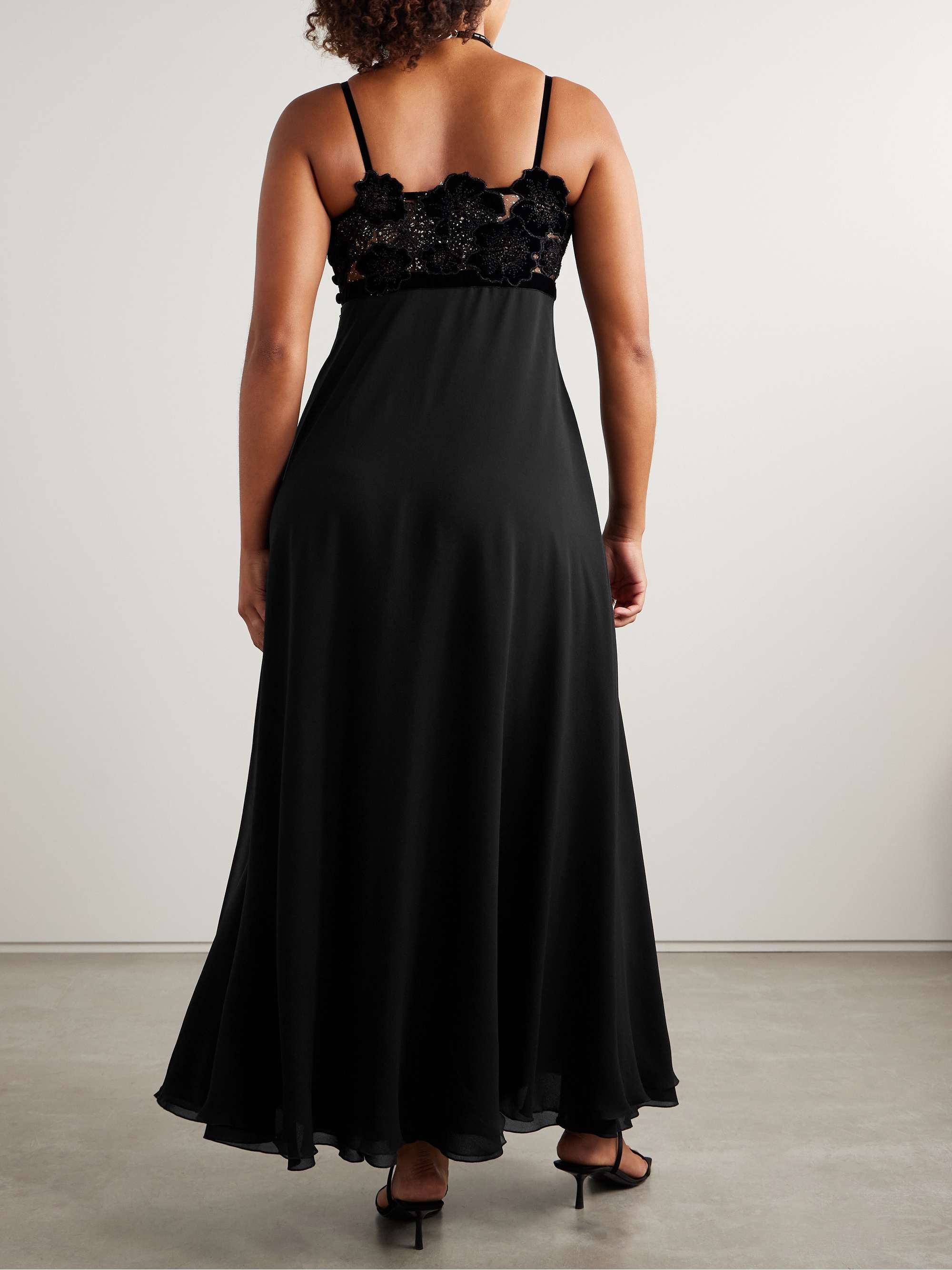 Pansy velvet-trimmed silk-georgette and metallic lace maxi dress view
