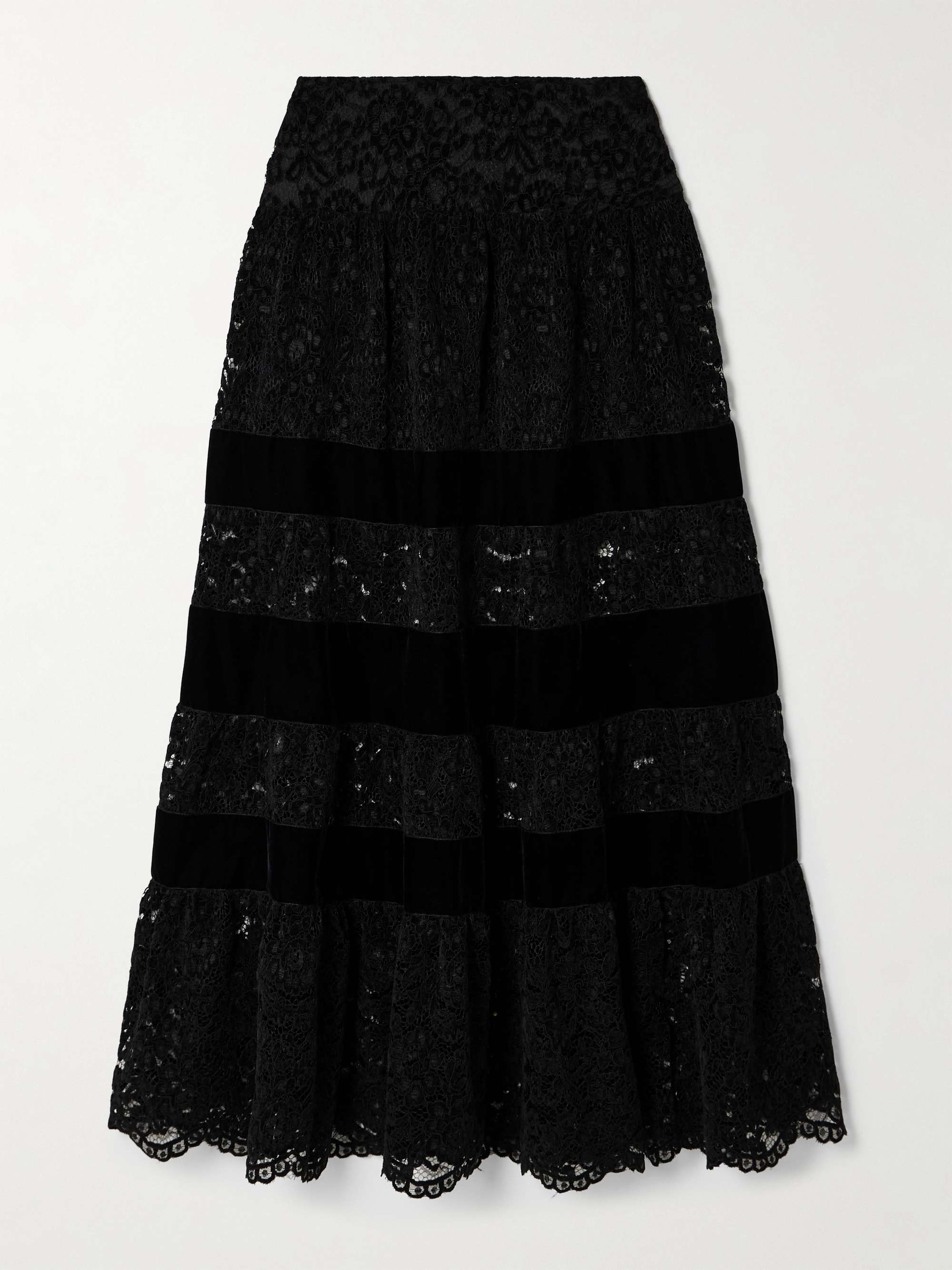 Edmee scalloped velvet-trimmed corded lace maxi skirt view