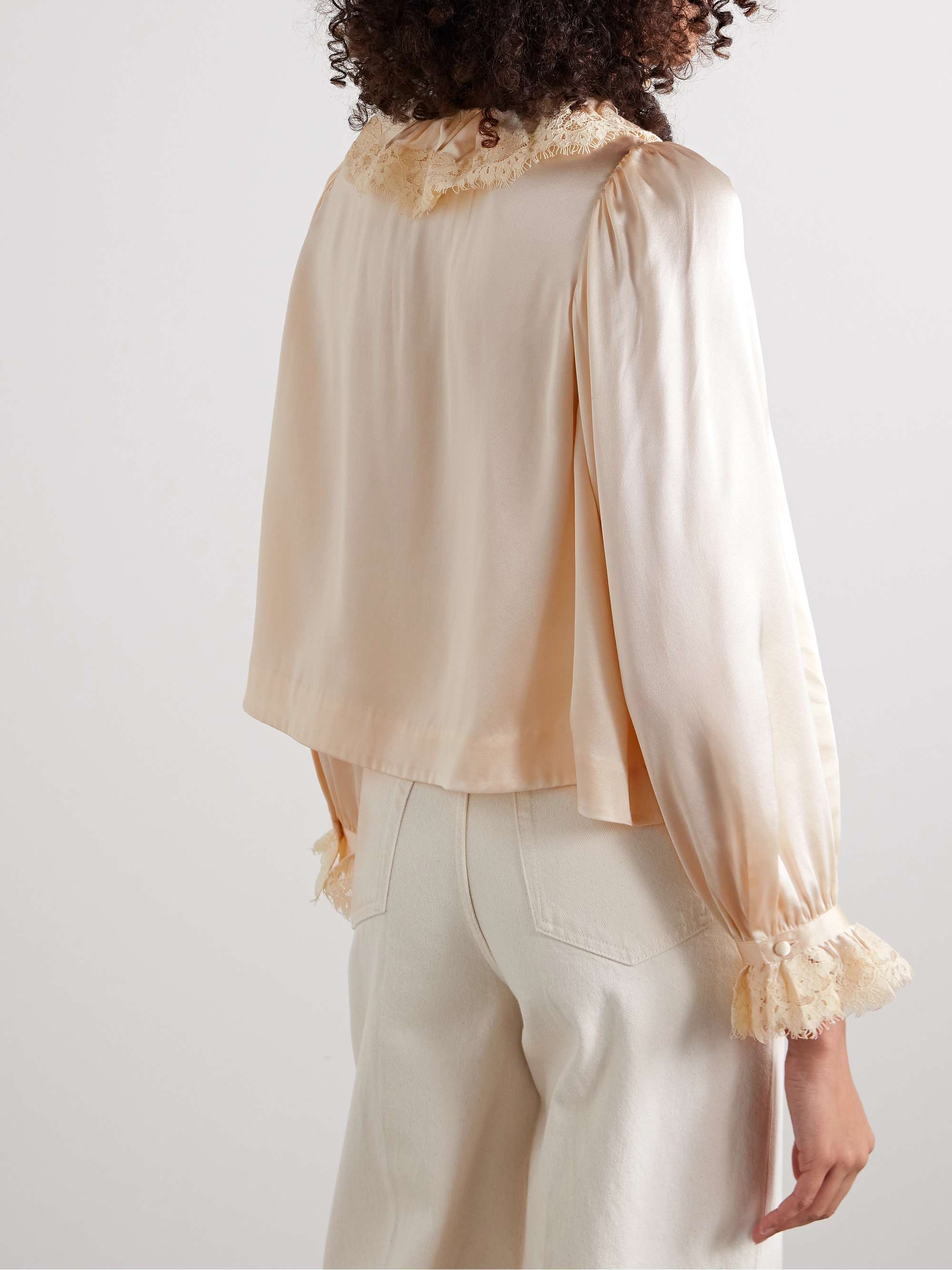 Ingrid corded lace-trimmed ruffled silk-satin blouse view