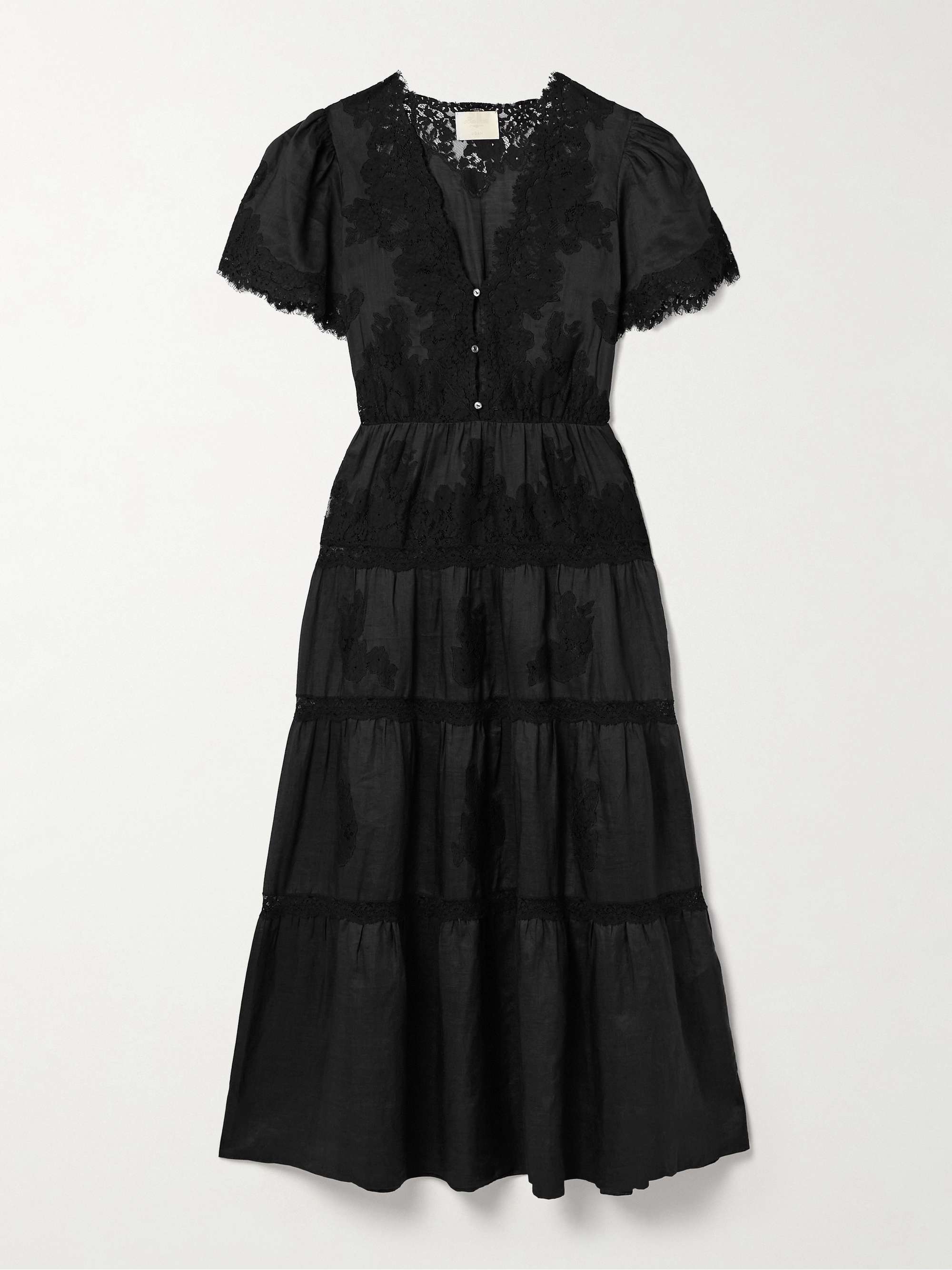 Graciela tiered corded lace-paneled ramie midi dress view