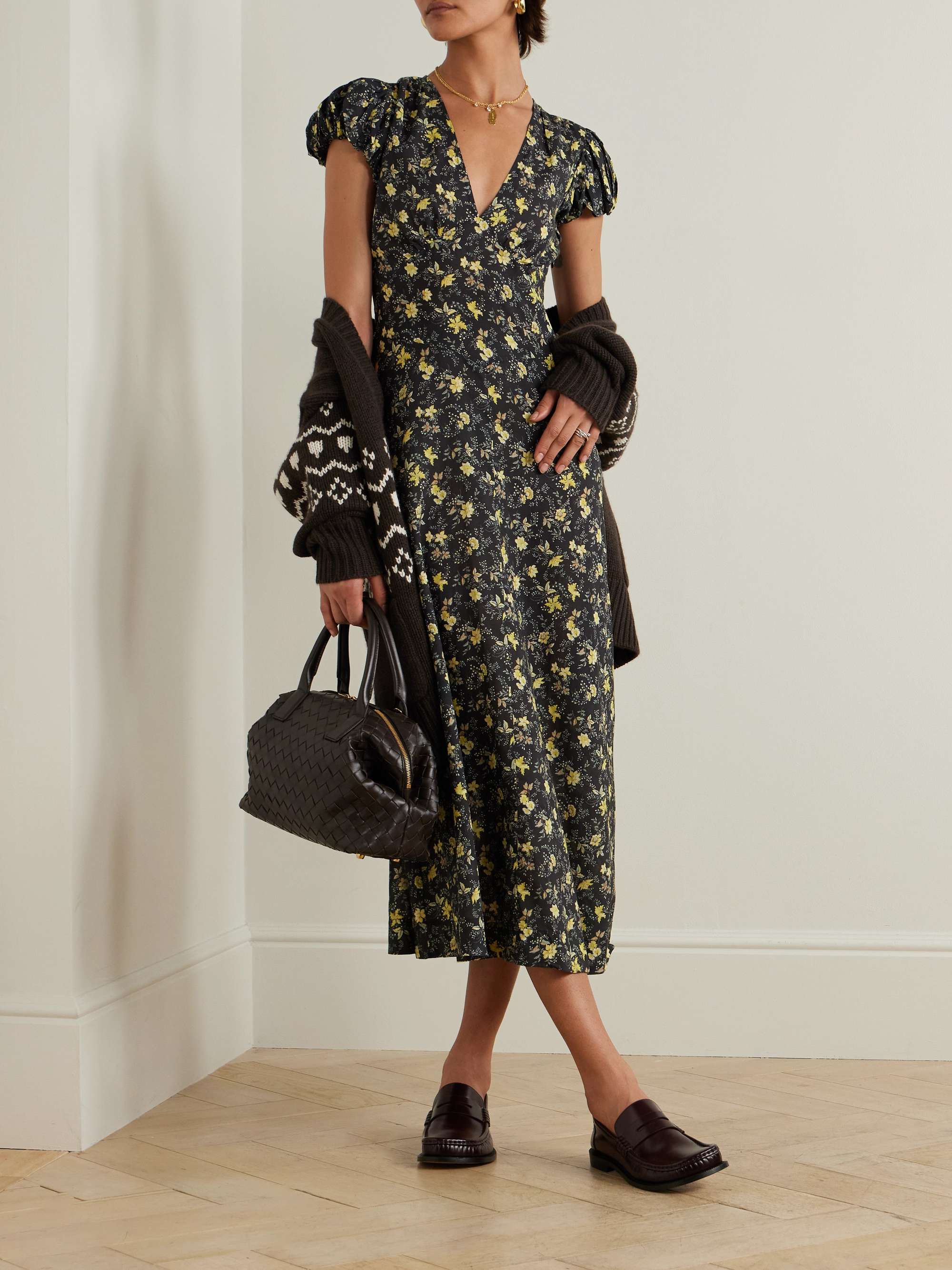 Rosalinda floral-print organic cotton-blend voile midi dress view
