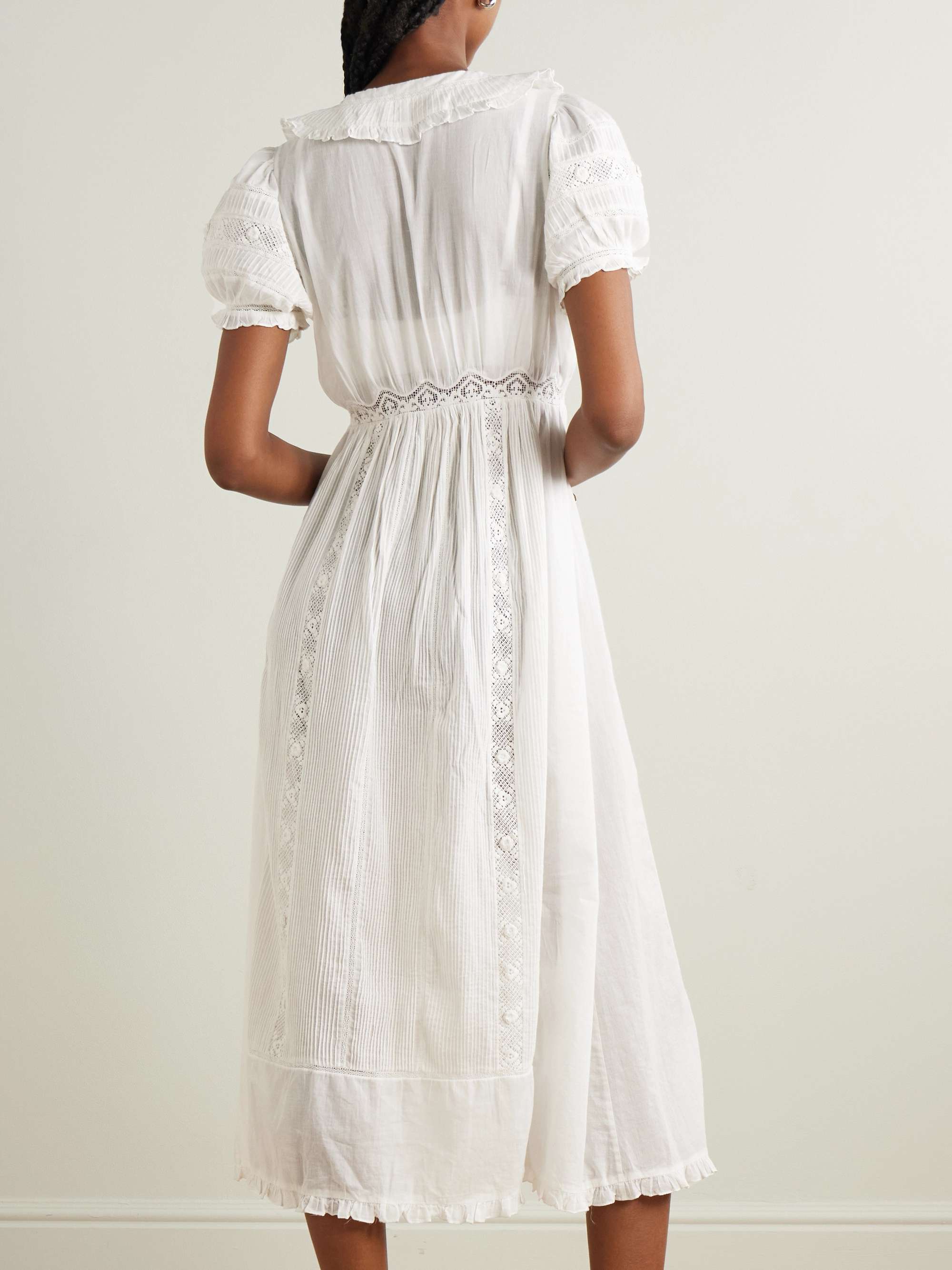 Phoebe lace-trimmed pintucked organic cotton-voile midi shirt dress view