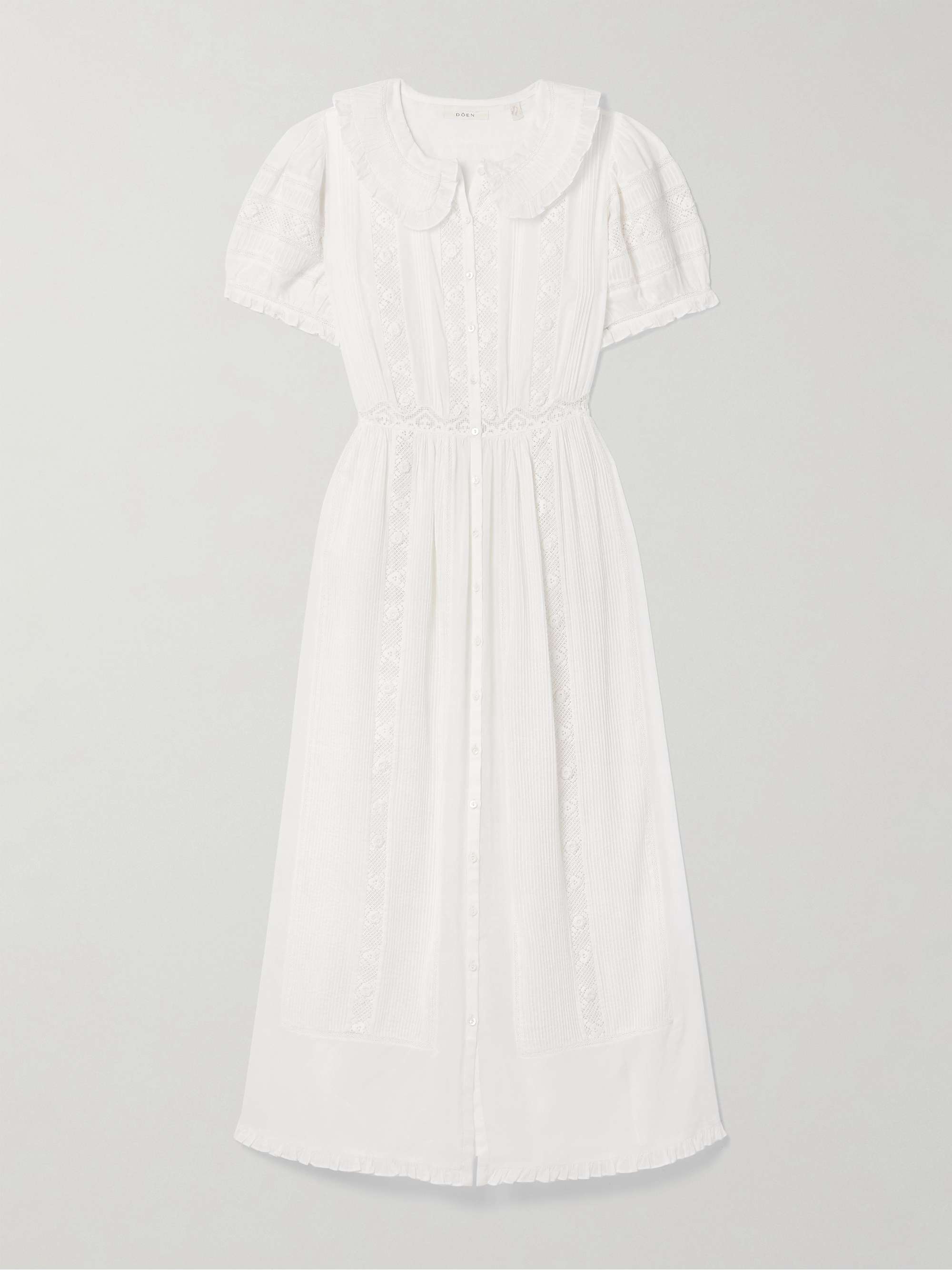 Phoebe lace-trimmed pintucked organic cotton-voile midi shirt dress view