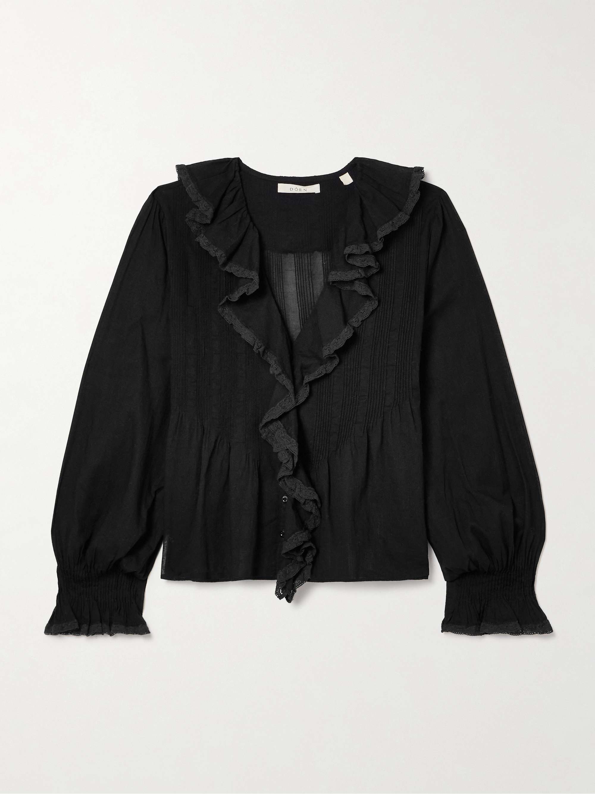 Hardy lace-trimmed ruffled pintucked organic cotton-voile blouse view