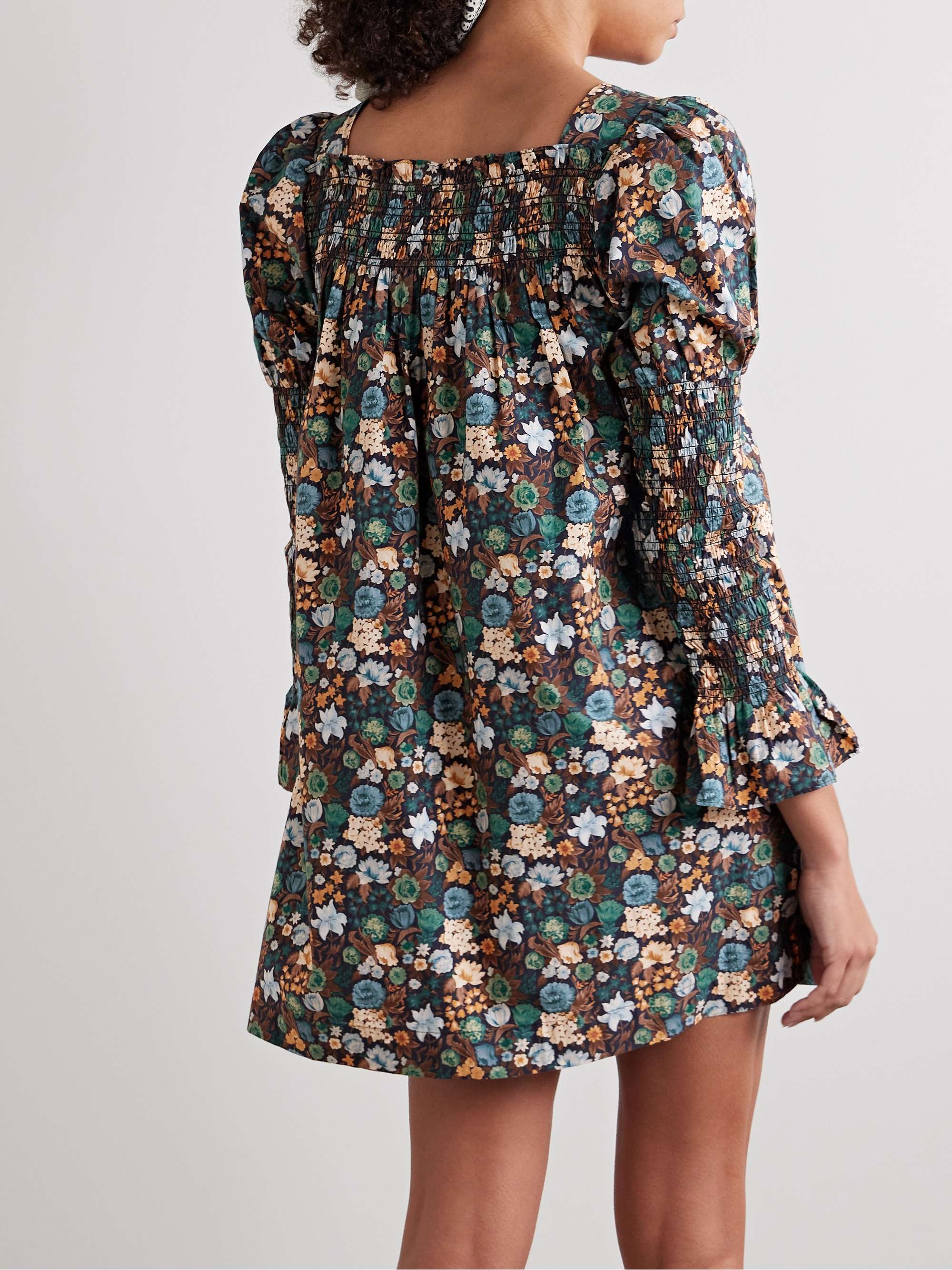 Sabia shirred floral-print organic cotton-poplin mini dress view