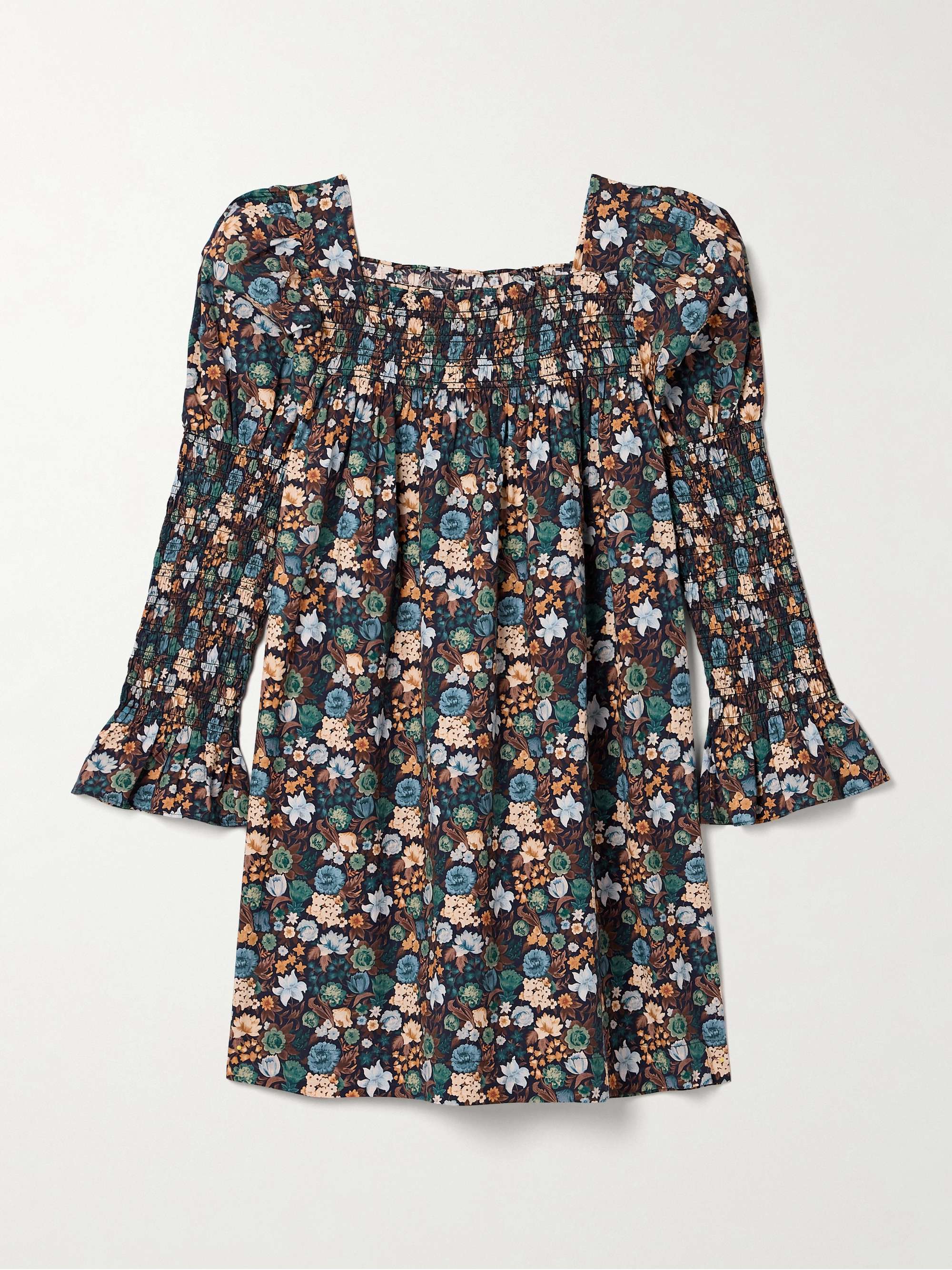 Sabia shirred floral-print organic cotton-poplin mini dress view