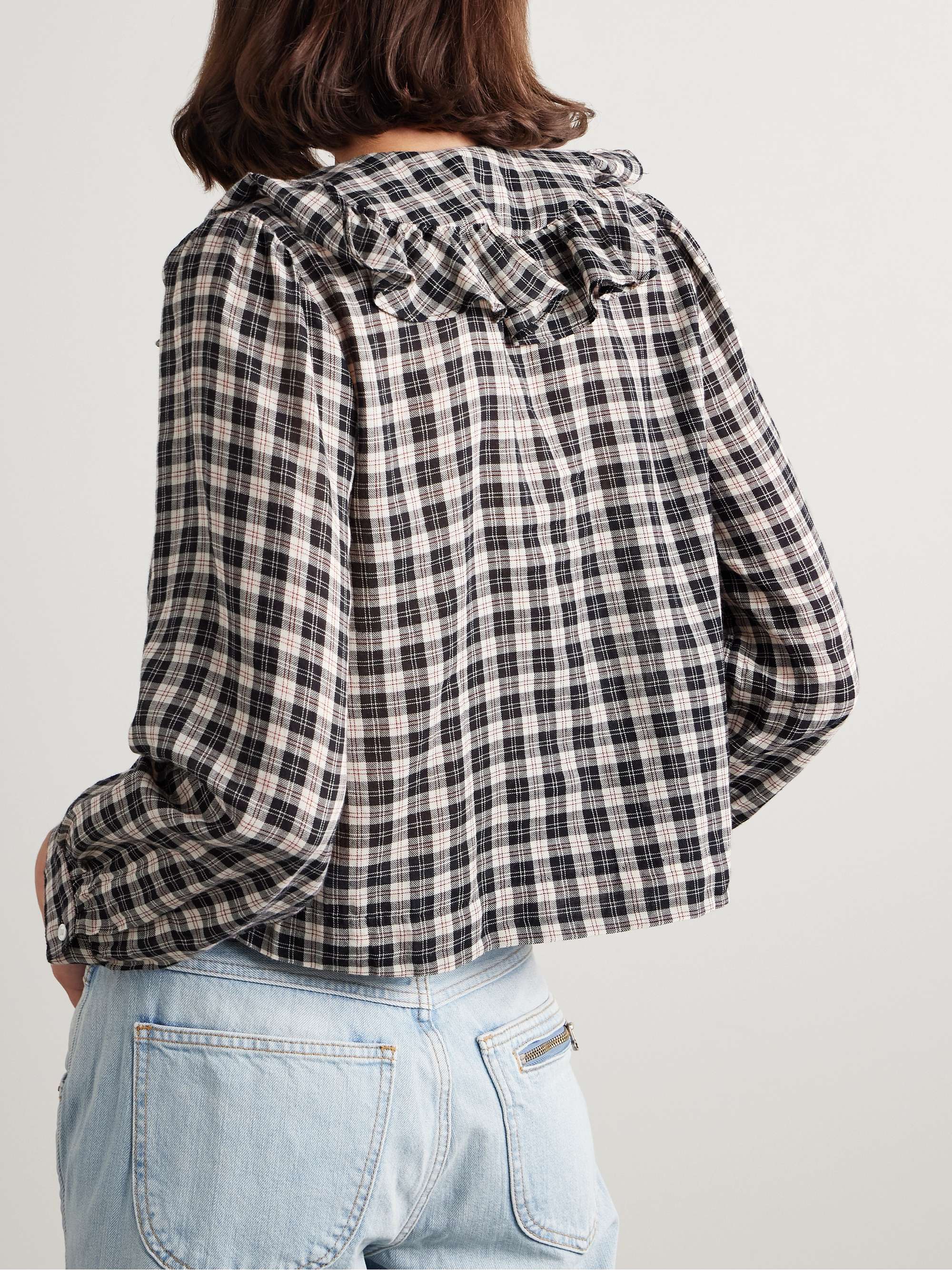 Joelle ruffled checked organic cotton top view