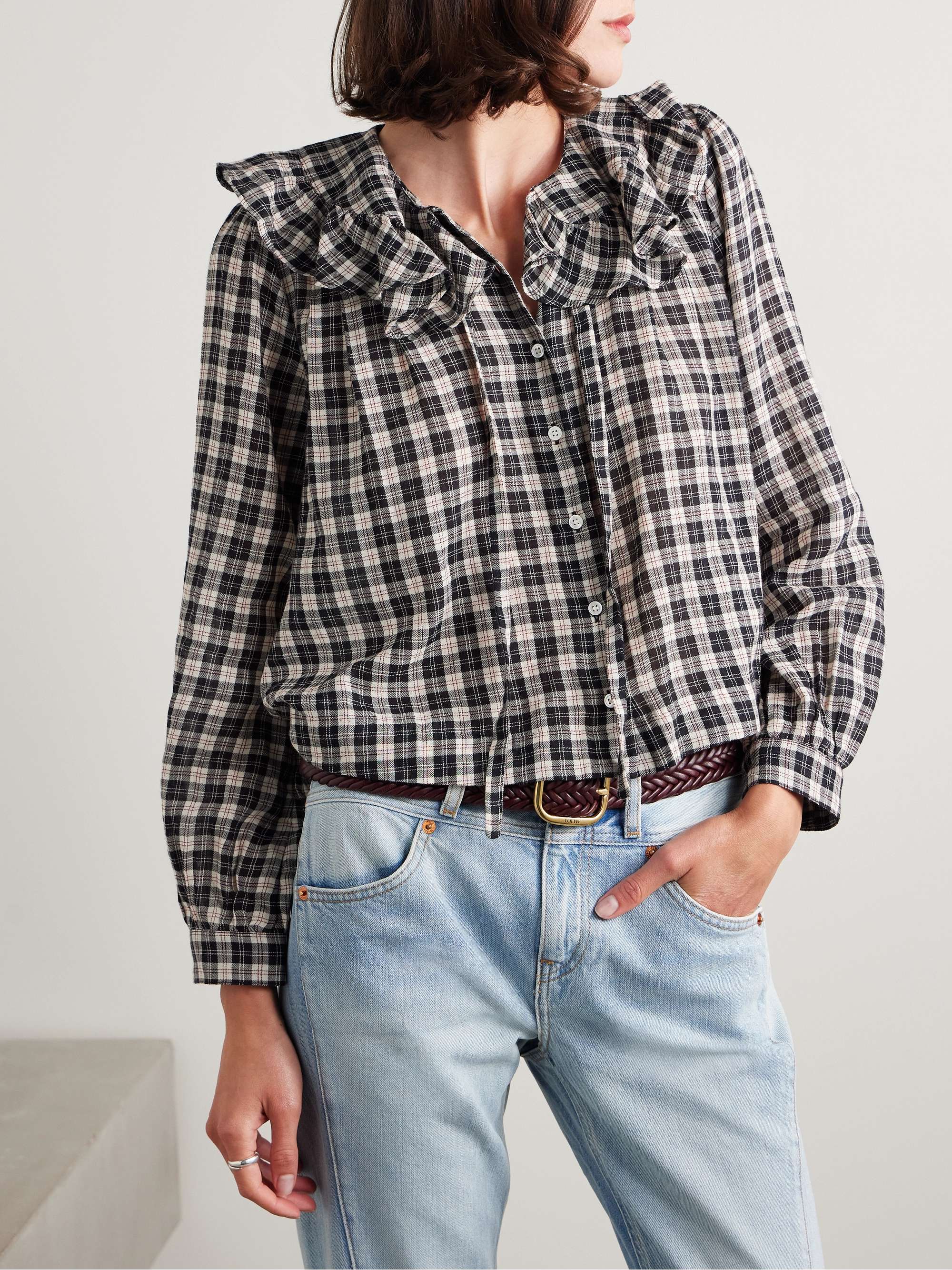 Joelle ruffled checked organic cotton top view
