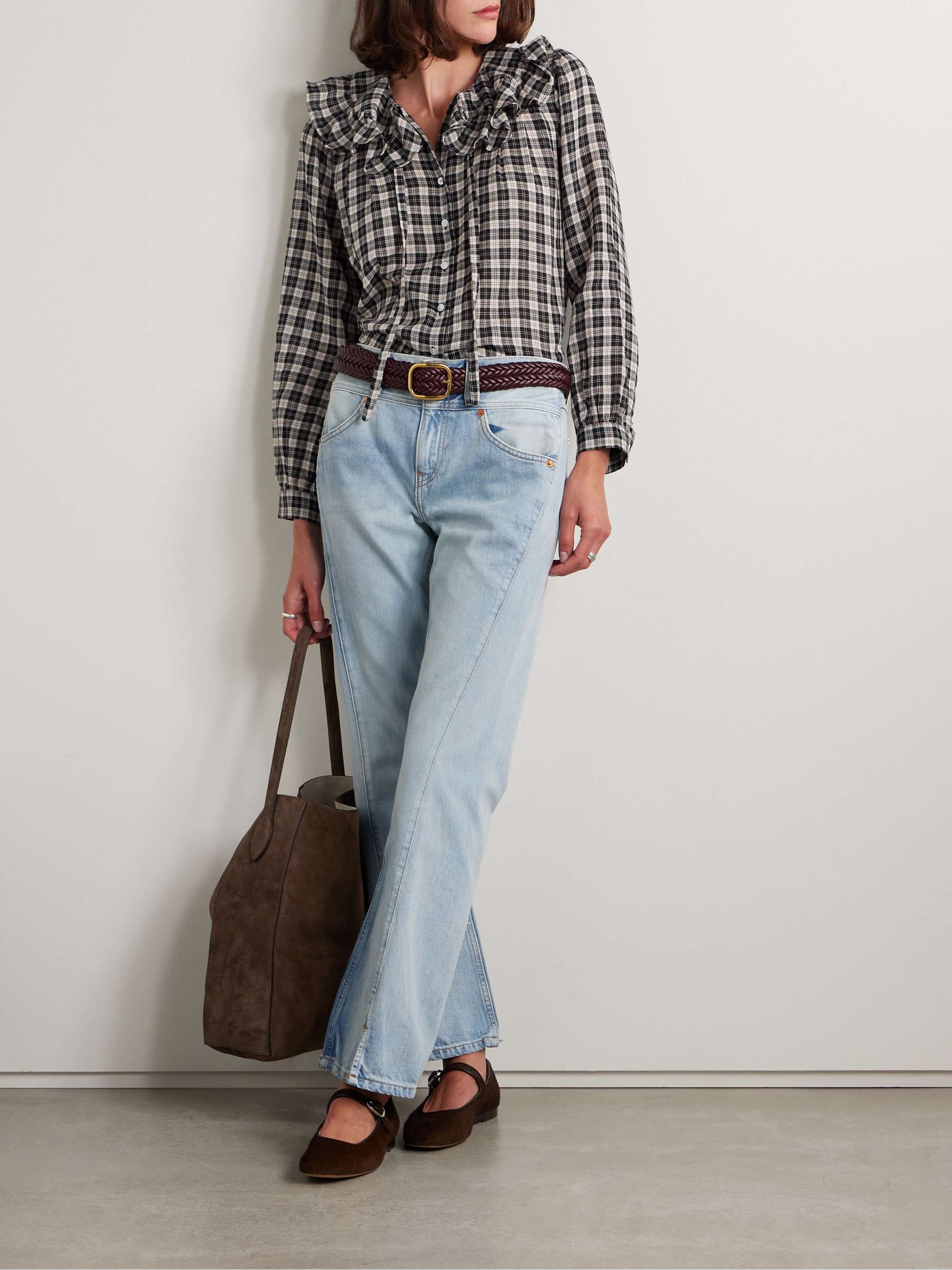 Joelle ruffled checked organic cotton top view