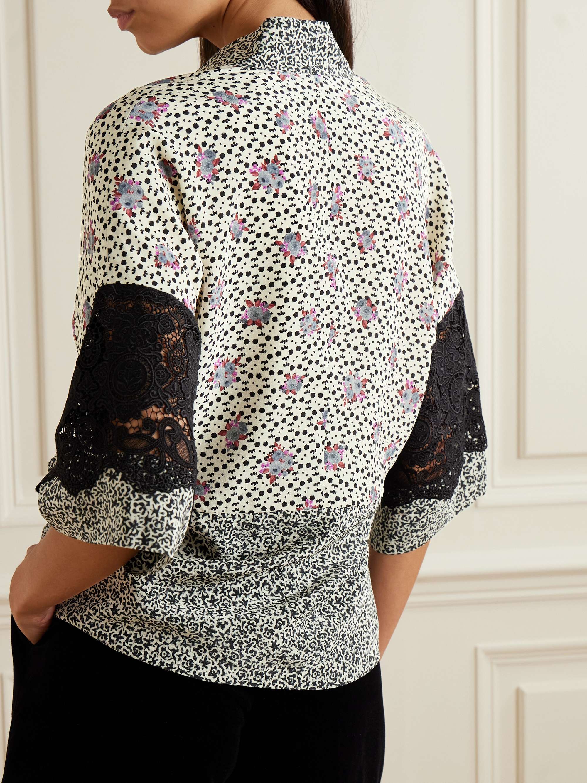 Sunset tasselled floral-print lace-trimmed silk crepe de chine jacket view