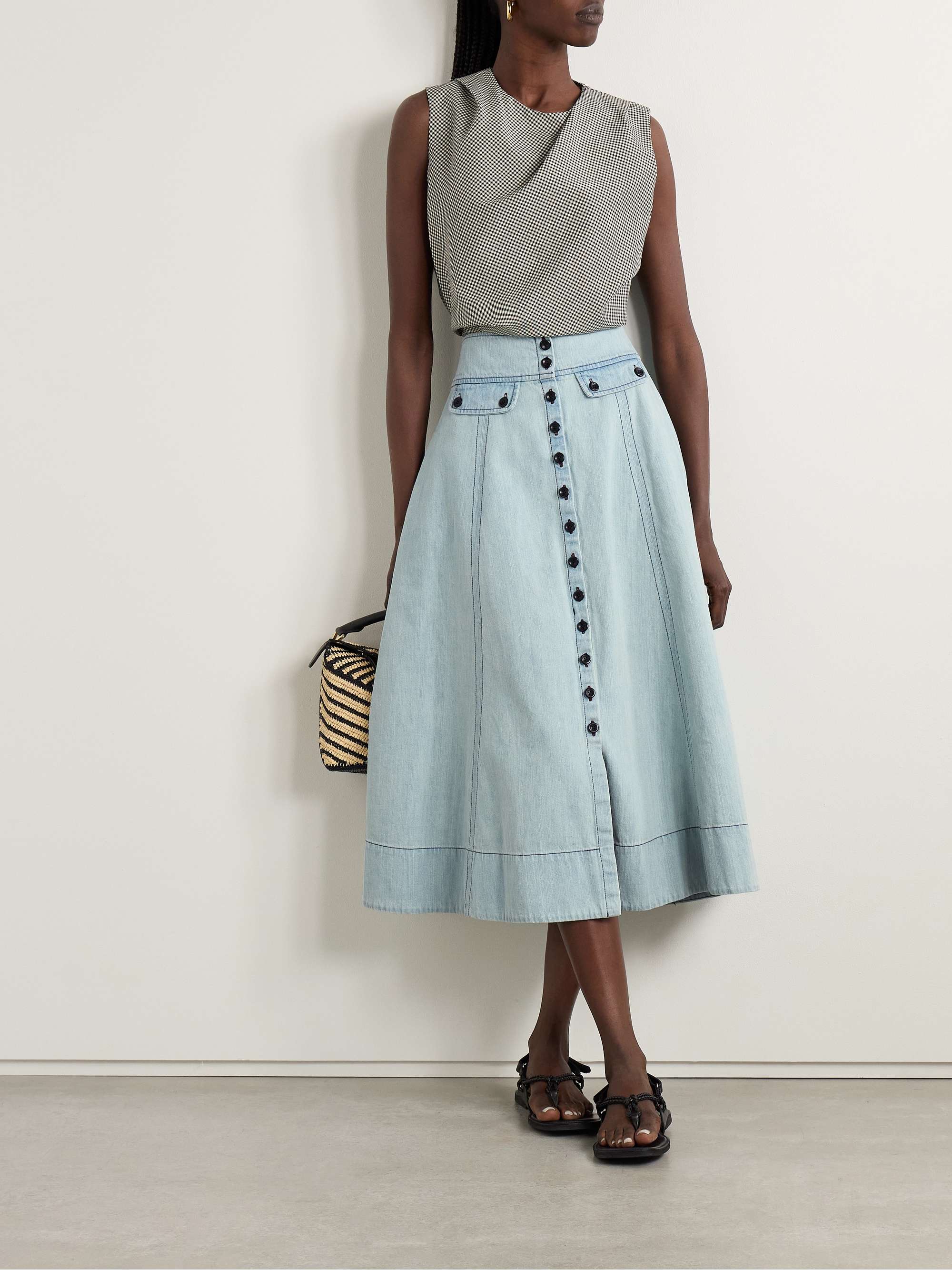 Carlyne paneled denim midi skirt view