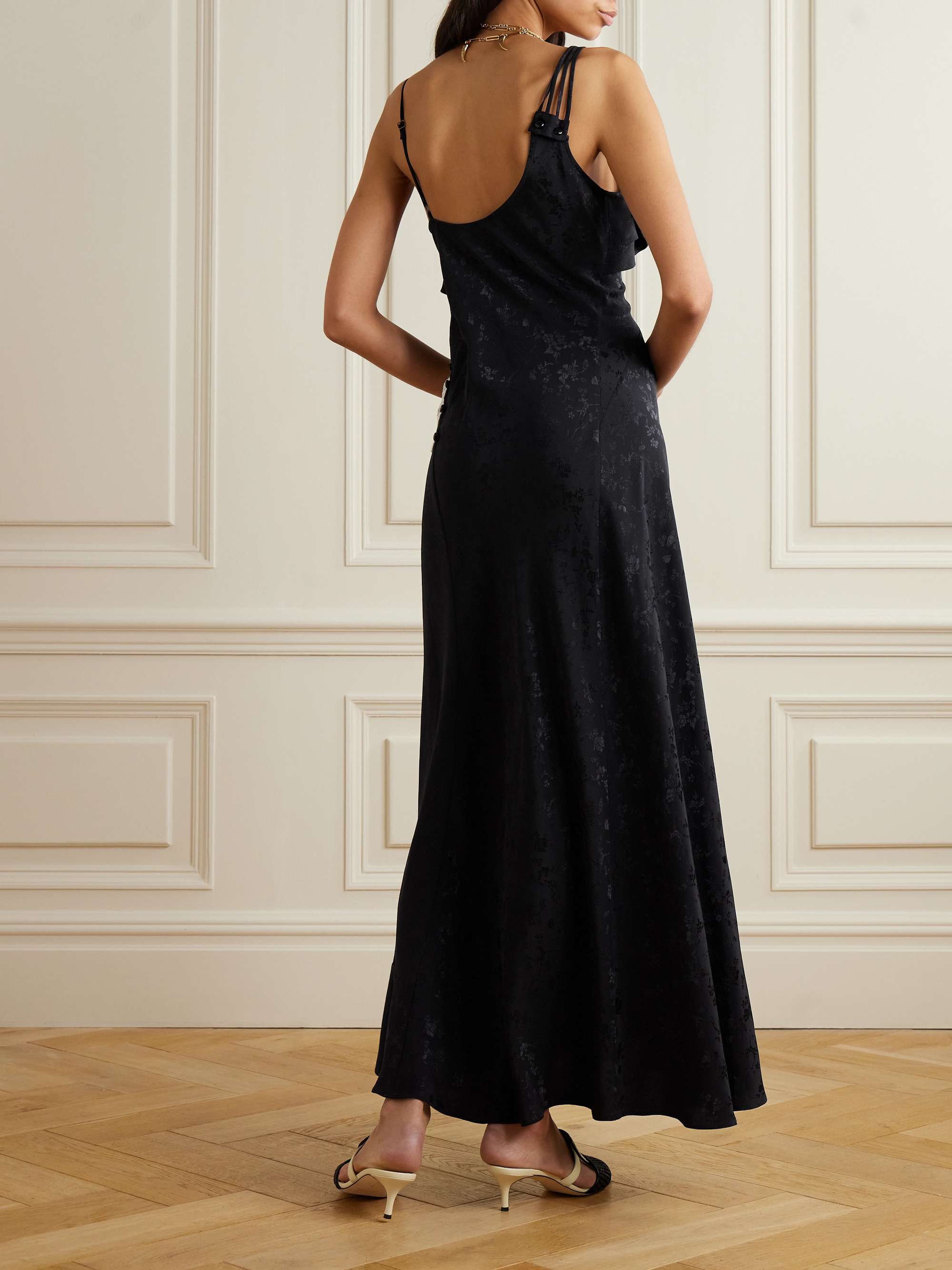 Izadora ruffled guipure lace-trimmed silk-jacquard maxi dress view