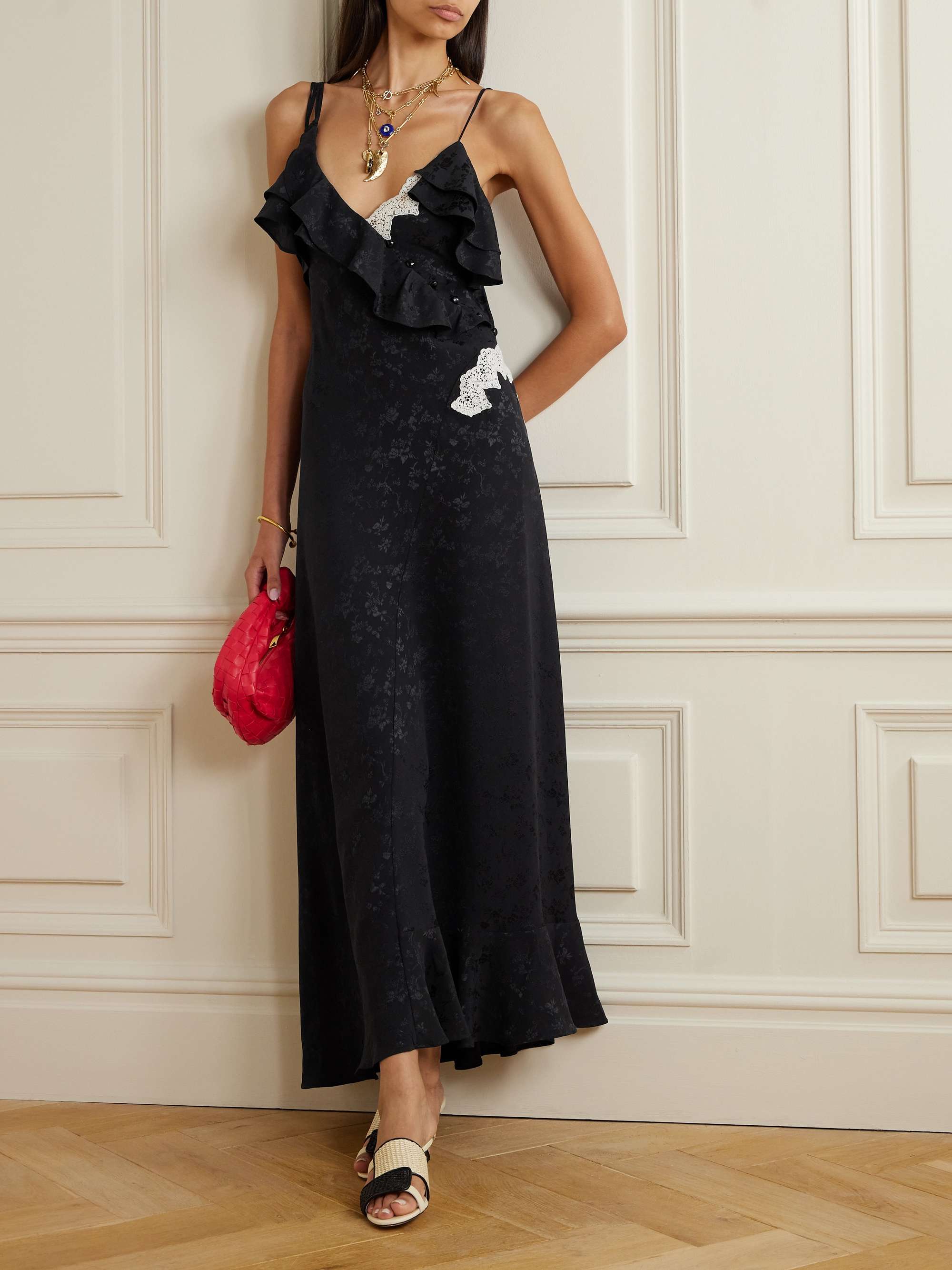 Izadora ruffled guipure lace-trimmed silk-jacquard maxi dress view