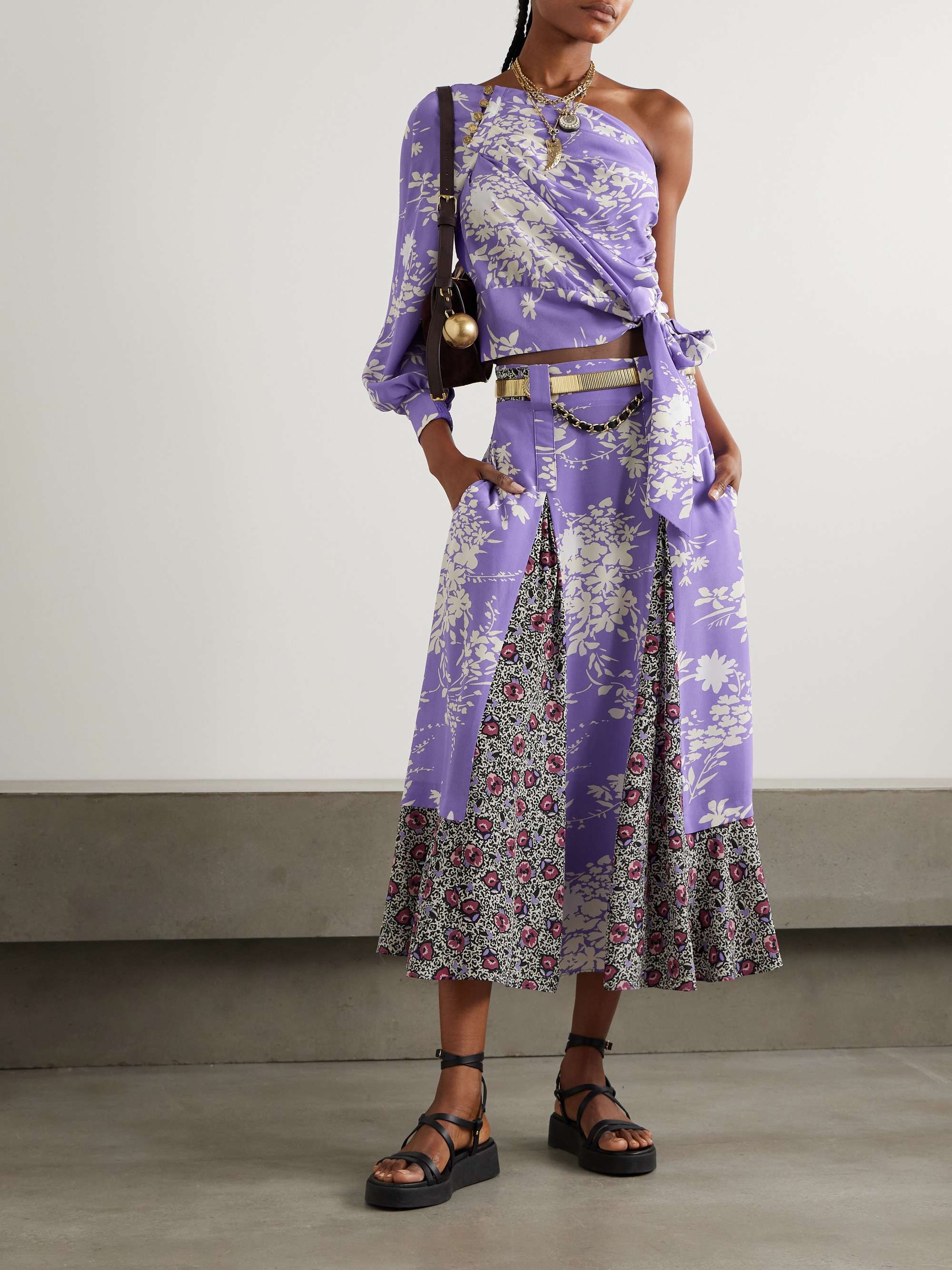 Atalante pleated floral-print silk crepe de chine midi skirt view