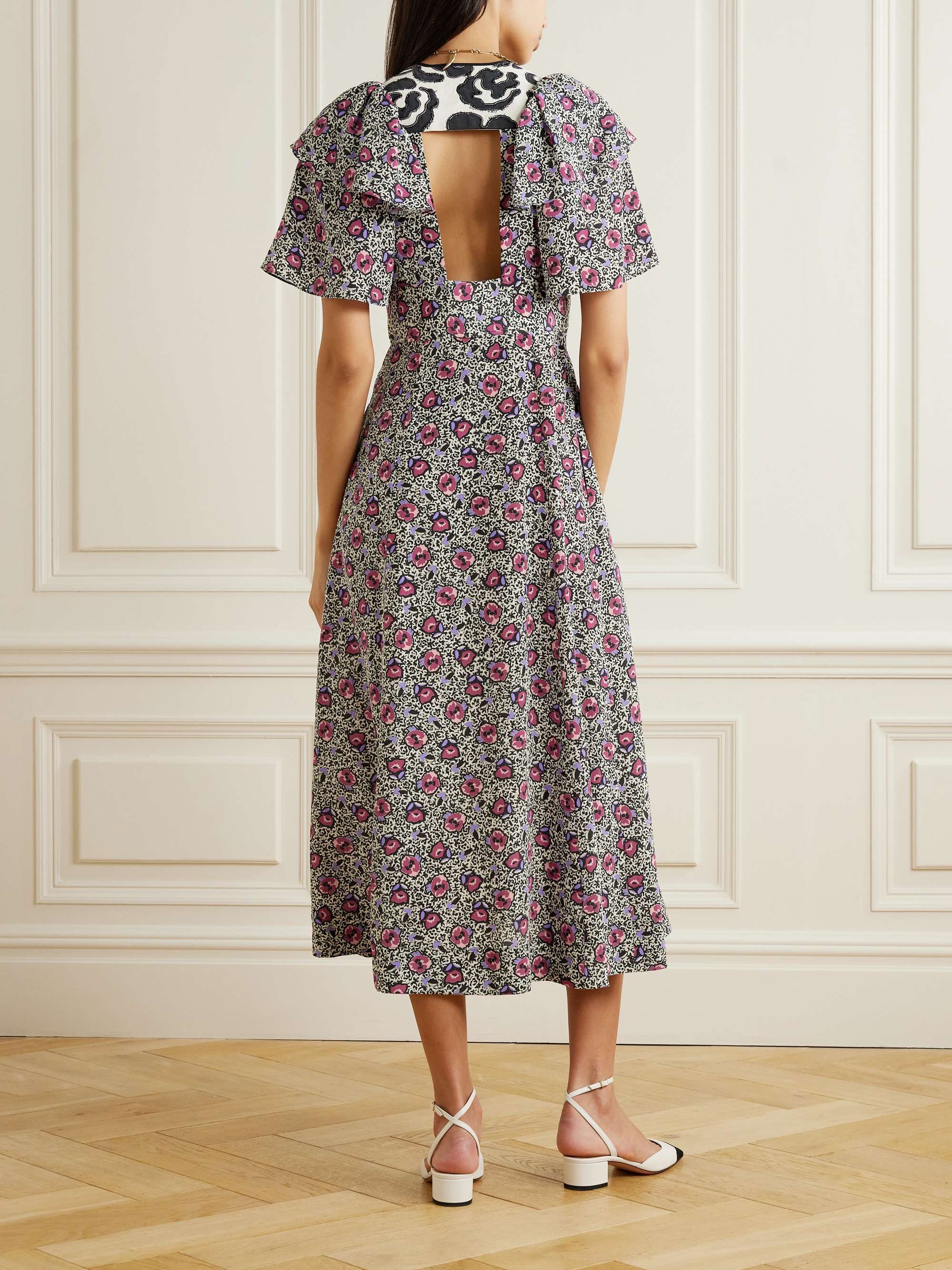 Flora Mar tasseled floral-print silk crepe de chine midi dress view