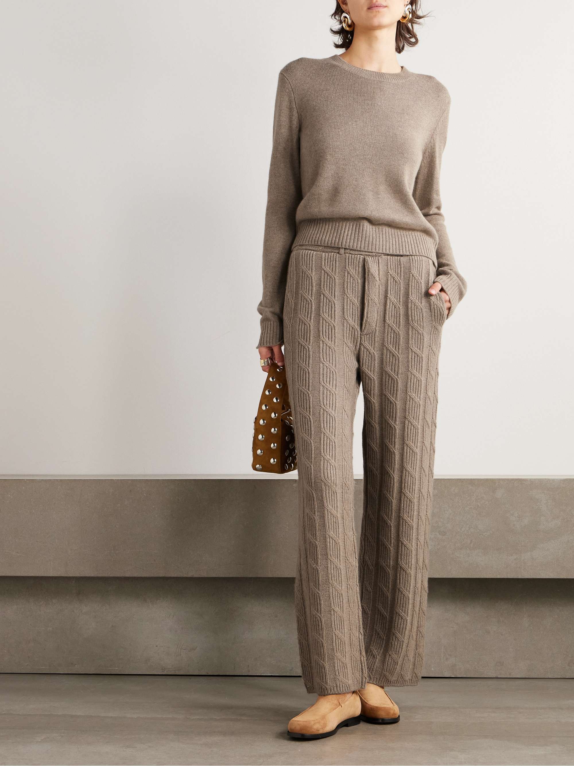 Ebba cable-knit cashmere wide-leg pants view